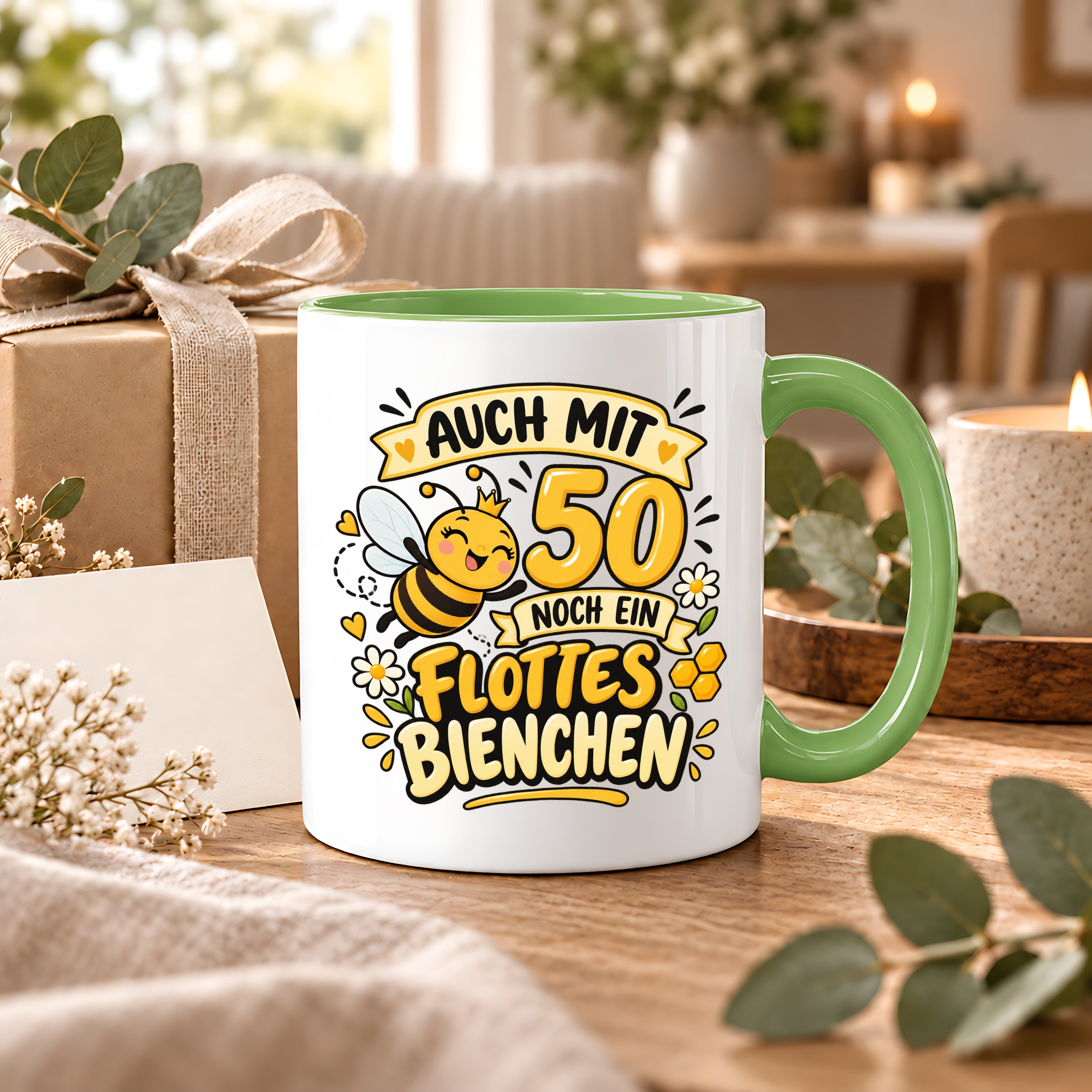 Tasse 50 Geburtstag Flottes Bienchen lustiges Geschenk für Frauen Biene Kaffeetasse Geburtstag Mama Freundin Schwester 330 ml