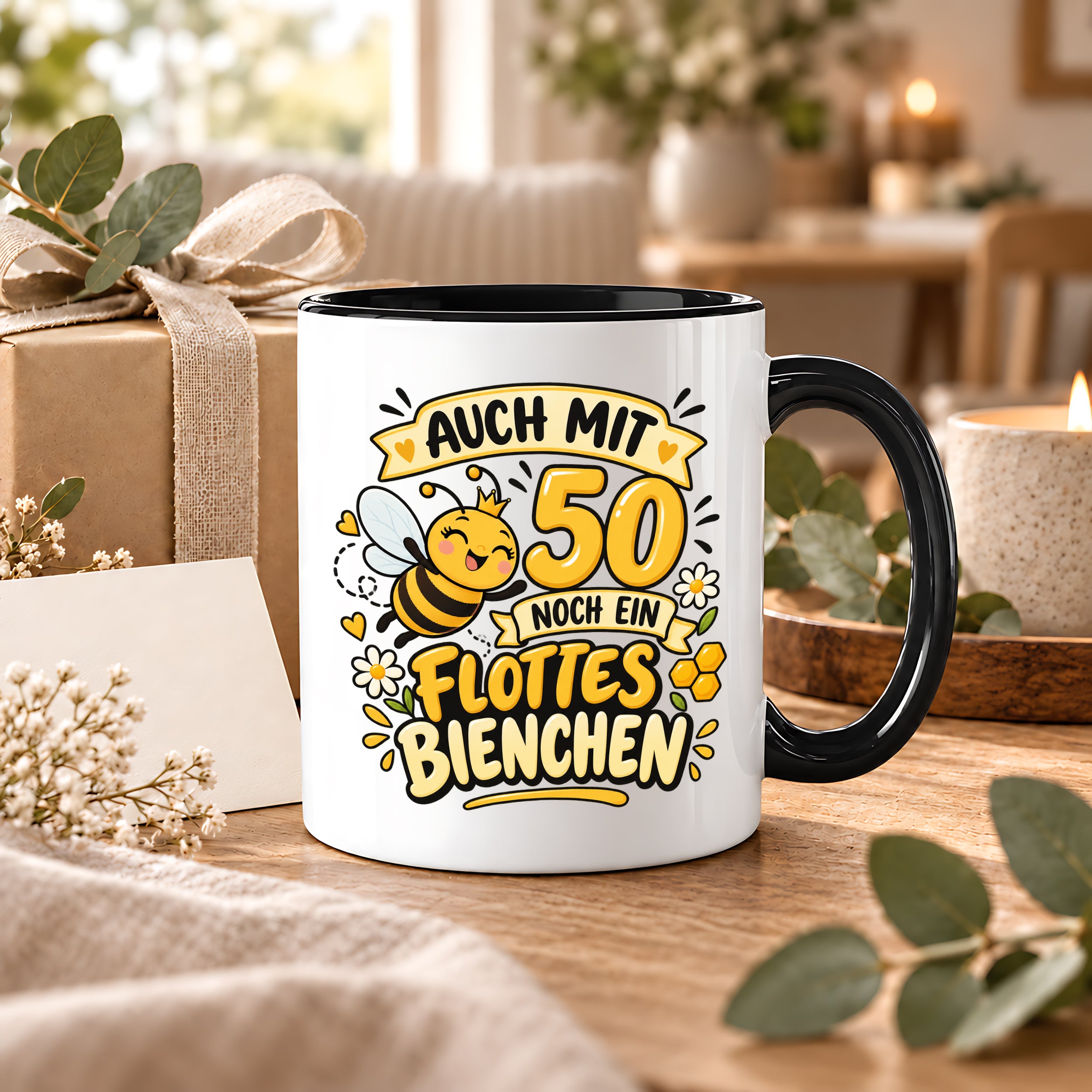 Tasse 50 Geburtstag Flottes Bienchen lustiges Geschenk für Frauen Biene Kaffeetasse Geburtstag Mama Freundin Schwester 330 ml