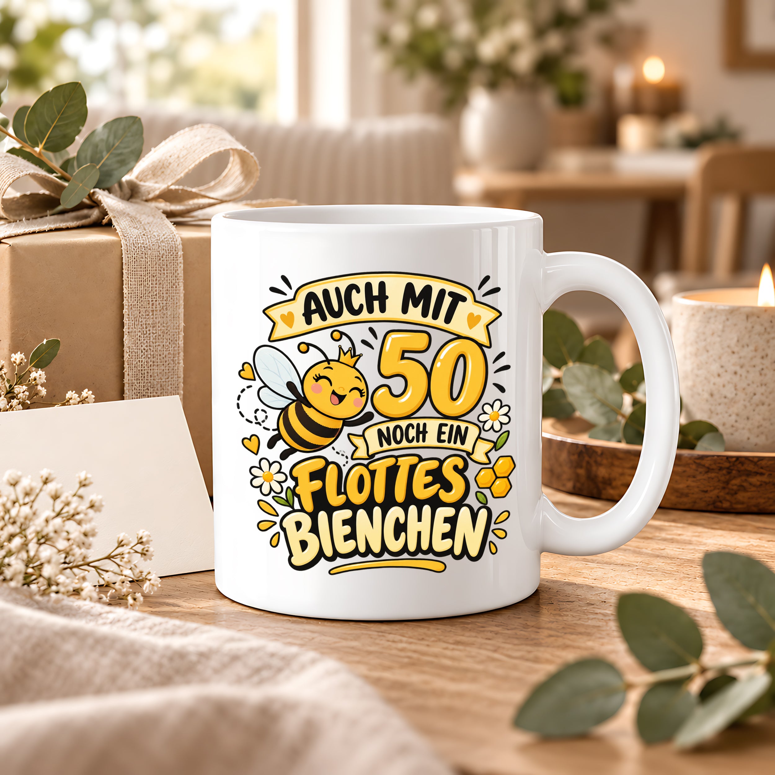 Tasse 50 Geburtstag Flottes Bienchen lustiges Geschenk für Frauen Biene Kaffeetasse Geburtstag Mama Freundin Schwester 330 ml