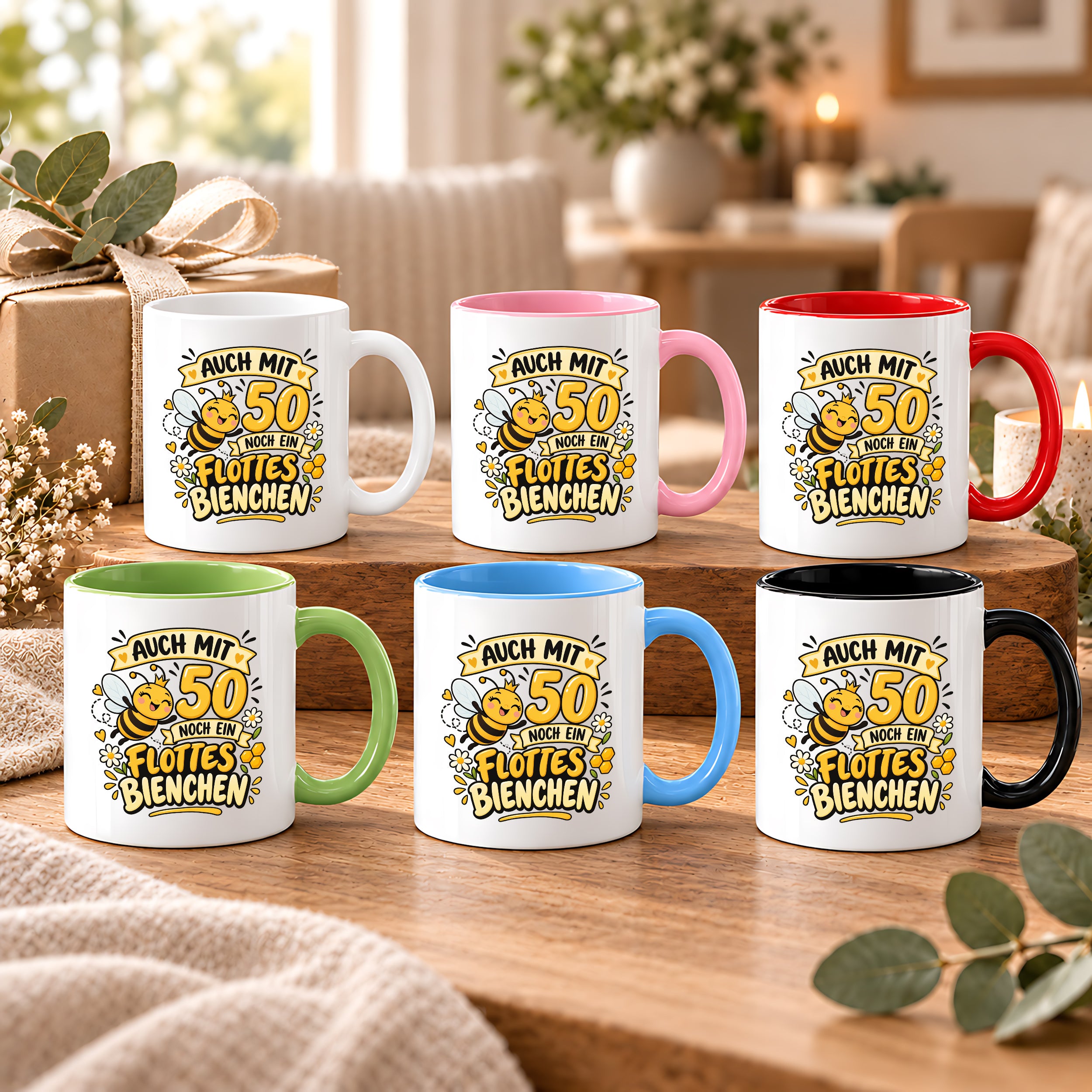 Tasse 50 Geburtstag Flottes Bienchen lustiges Geschenk für Frauen Biene Kaffeetasse Geburtstag Mama Freundin Schwester 330 ml