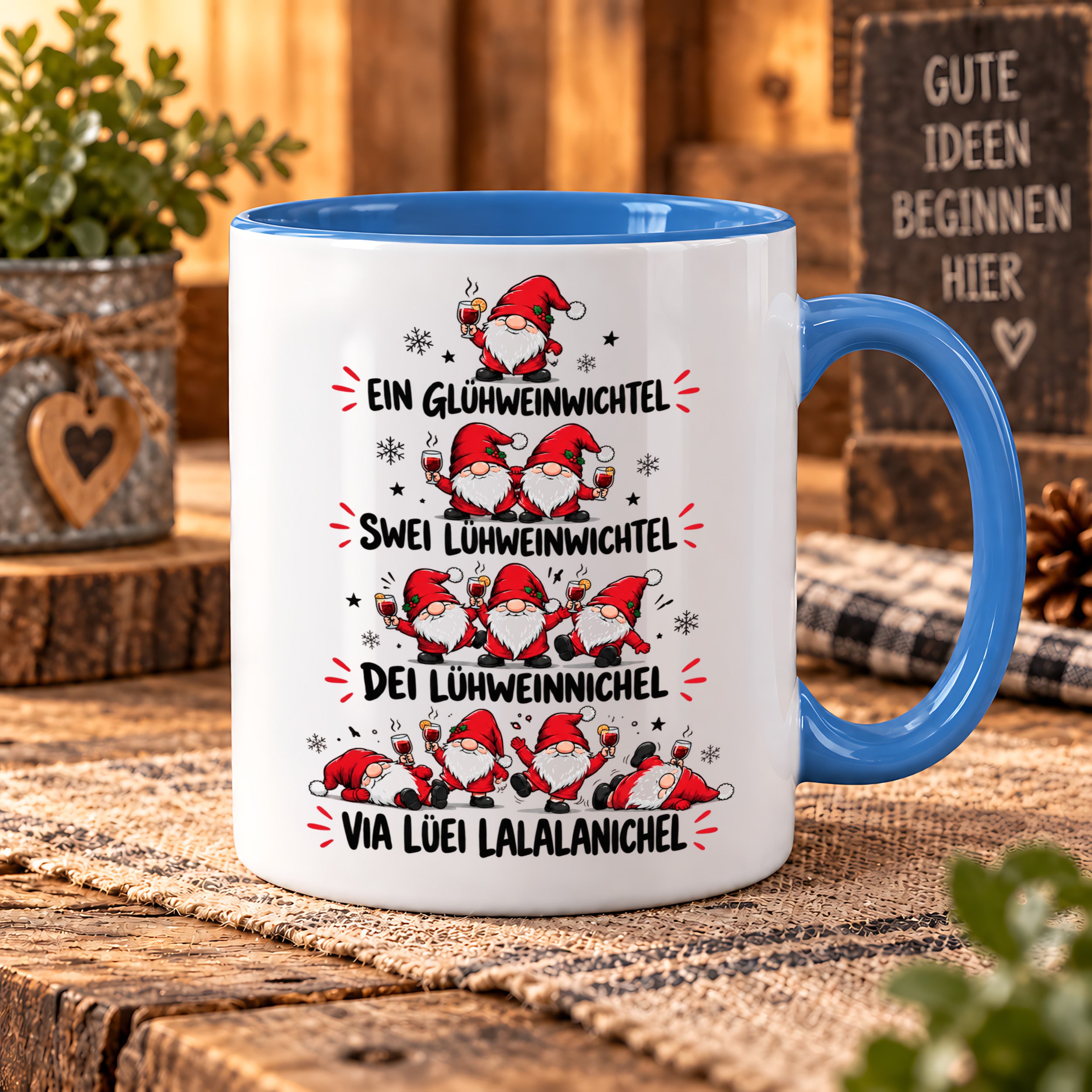 Glühweinwichtel Tasse lustiger Weihnachts Spruch 330 ml Keramiktasse Wichtel Geschenk Weihnachten Advent Glühwein Humor