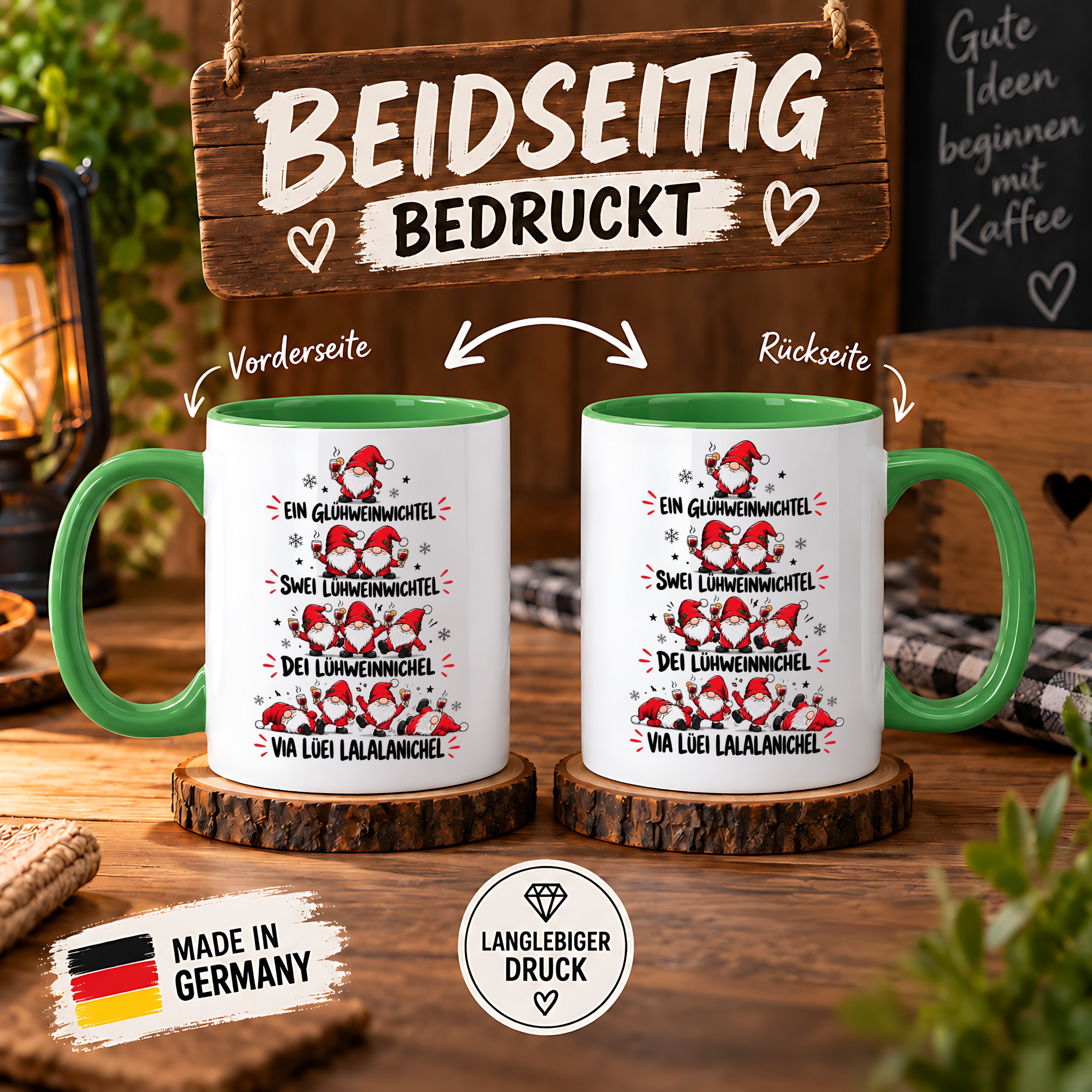Glühweinwichtel Tasse lustiger Weihnachts Spruch 330 ml Keramiktasse Wichtel Geschenk Weihnachten Advent Glühwein Humor