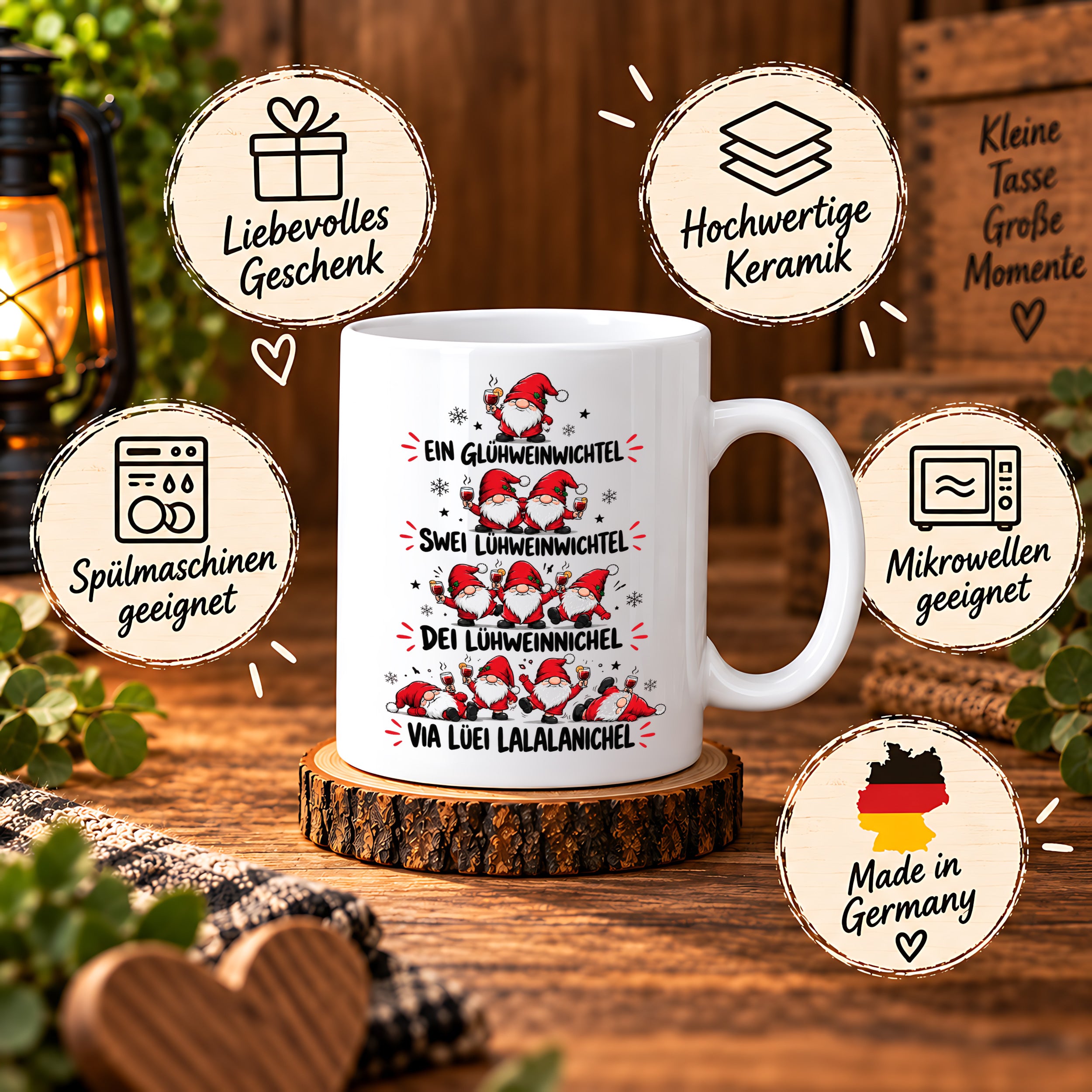 Glühweinwichtel Tasse lustiger Weihnachts Spruch 330 ml Keramiktasse Wichtel Geschenk Weihnachten Advent Glühwein Humor