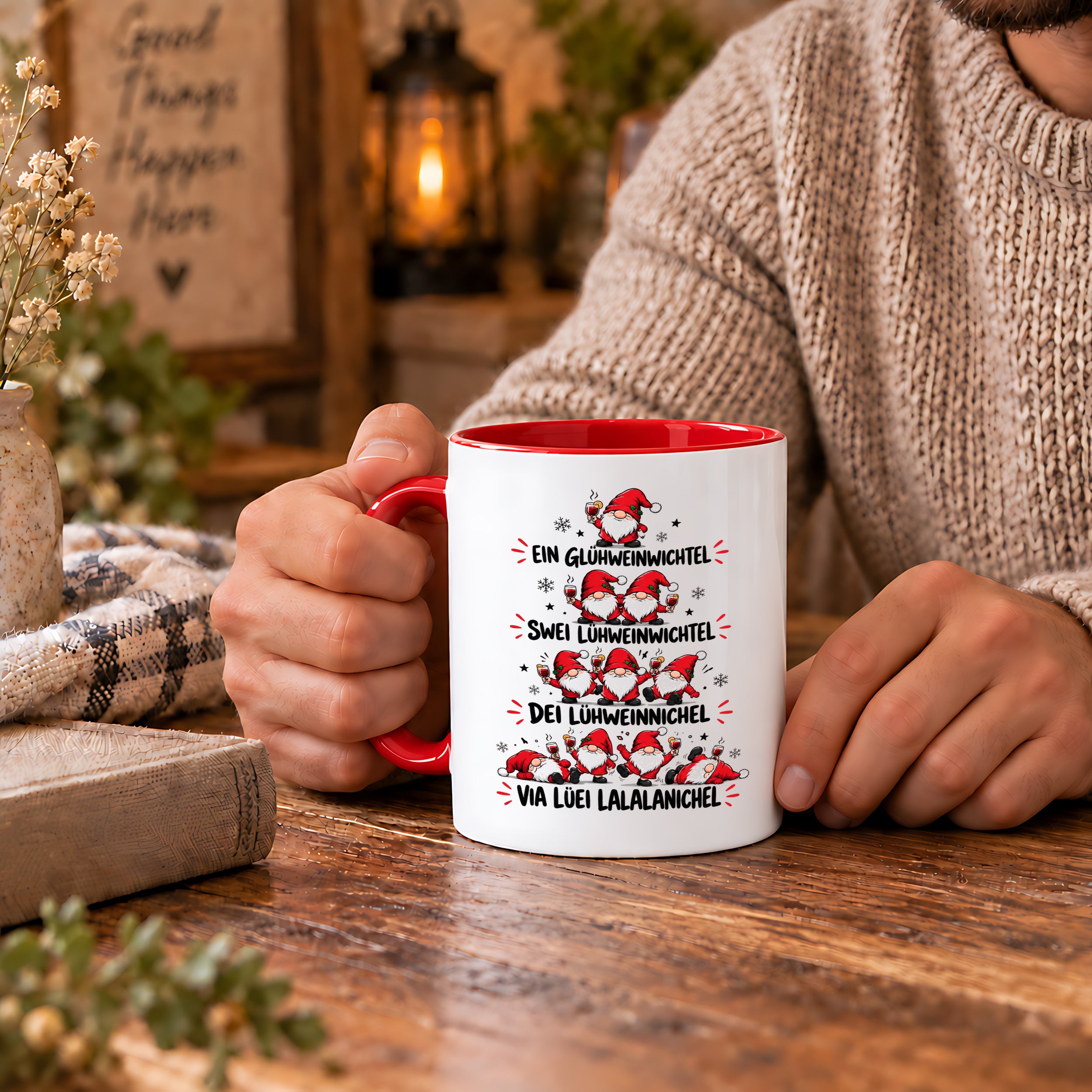 Glühweinwichtel Tasse lustiger Weihnachts Spruch 330 ml Keramiktasse Wichtel Geschenk Weihnachten Advent Glühwein Humor