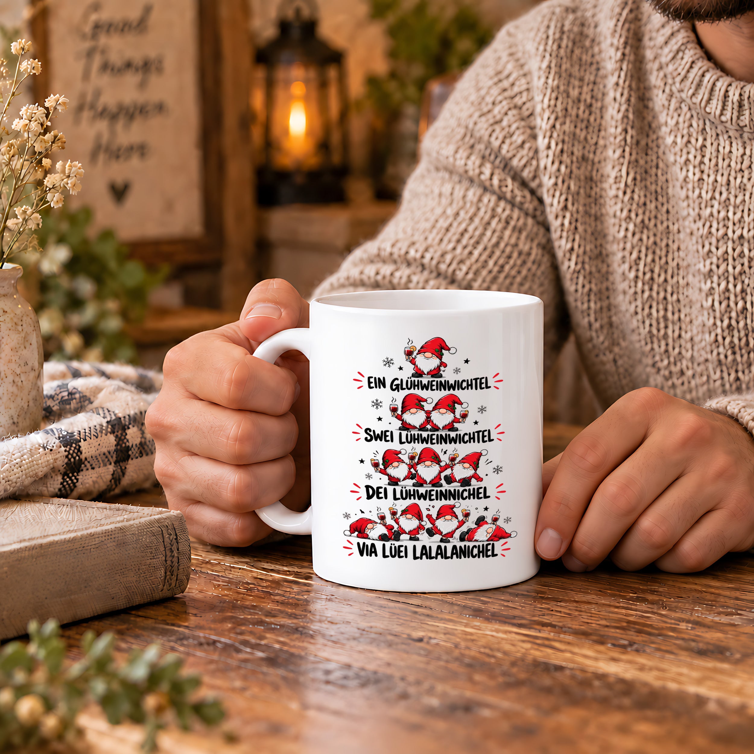 Glühweinwichtel Tasse lustiger Weihnachts Spruch 330 ml Keramiktasse Wichtel Geschenk Weihnachten Advent Glühwein Humor