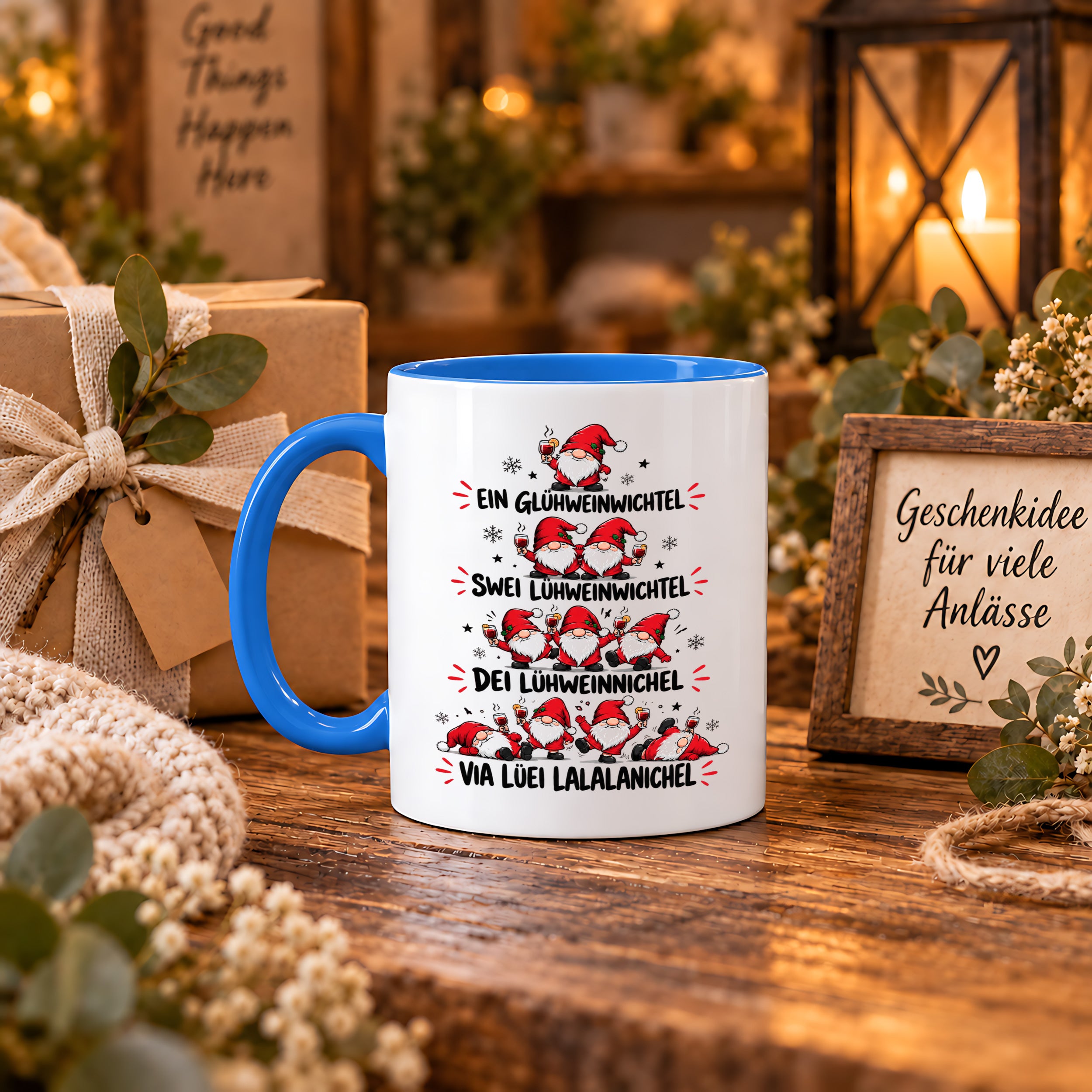Glühweinwichtel Tasse lustiger Weihnachts Spruch 330 ml Keramiktasse Wichtel Geschenk Weihnachten Advent Glühwein Humor