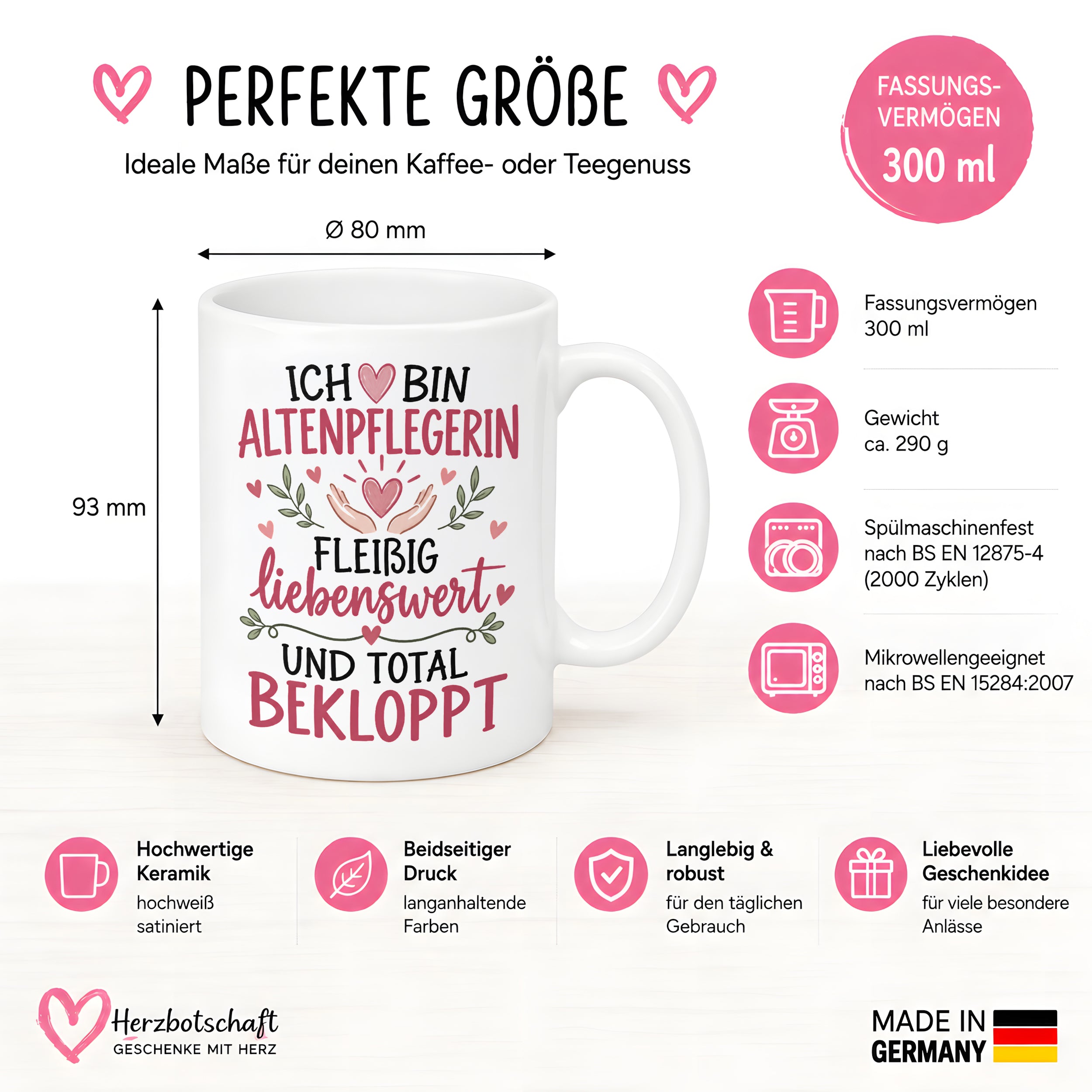 Altenpflegerin Tasse Geschenk 330 ml lustiger Spruch Pflege Altenpflege Geburtstag Weihnachten Kollegin