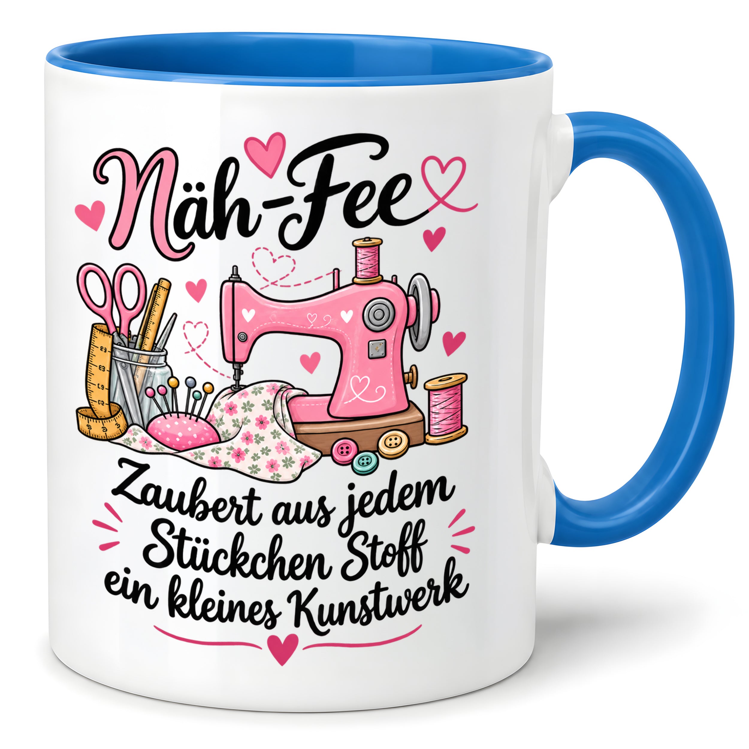 Näh-Fee Tasse Nähen Geschenk 330 ml Keramiktasse für Näherin Schneiderin Hobby Nähen Geburtstag Weihnachten