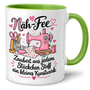 Näh-Fee Tasse Nähen Geschenk 330 ml Keramiktasse für Näherin Schneiderin Hobby Nähen Geburtstag Weihnachten