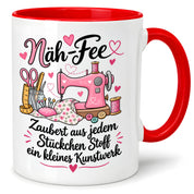 Näh-Fee Tasse Nähen Geschenk 330 ml Keramiktasse für Näherin Schneiderin Hobby Nähen Geburtstag Weihnachten