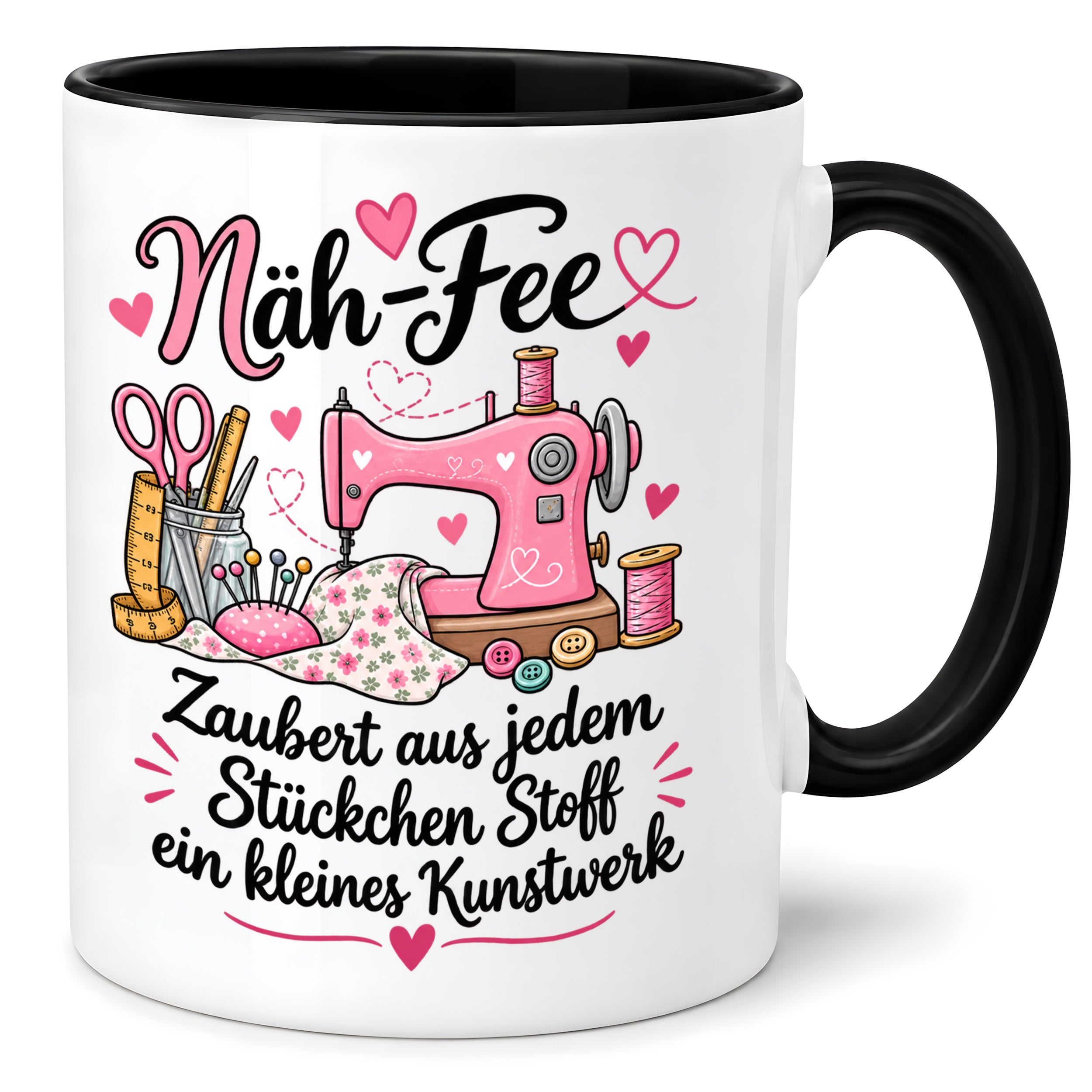 Näh-Fee Tasse Nähen Geschenk 330 ml Keramiktasse für Näherin Schneiderin Hobby Nähen Geburtstag Weihnachten