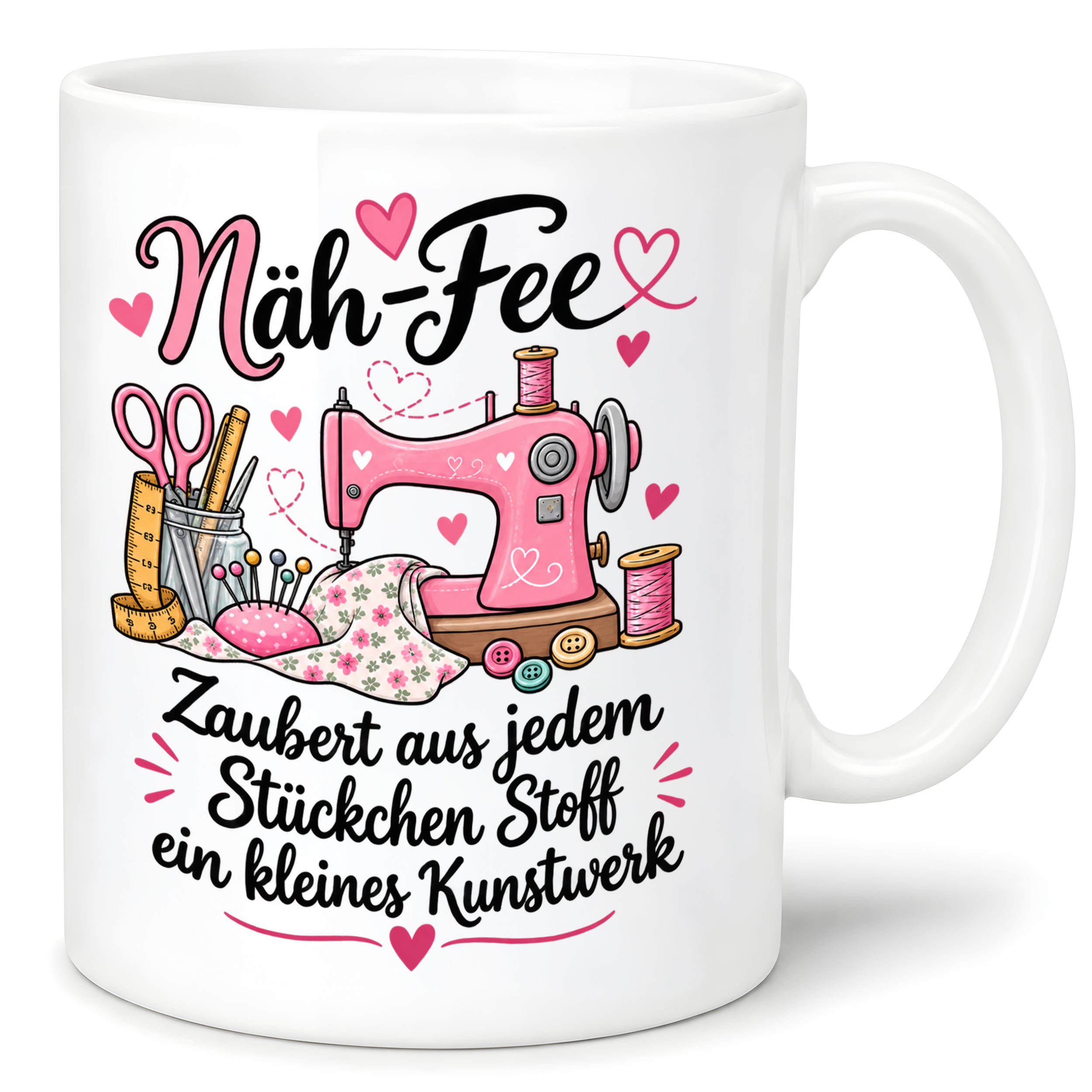 Näh-Fee Tasse Nähen Geschenk 330 ml Keramiktasse für Näherin Schneiderin Hobby Nähen Geburtstag Weihnachten