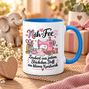 Näh-Fee Tasse Nähen Geschenk 330 ml Keramiktasse für Näherin Schneiderin Hobby Nähen Geburtstag Weihnachten