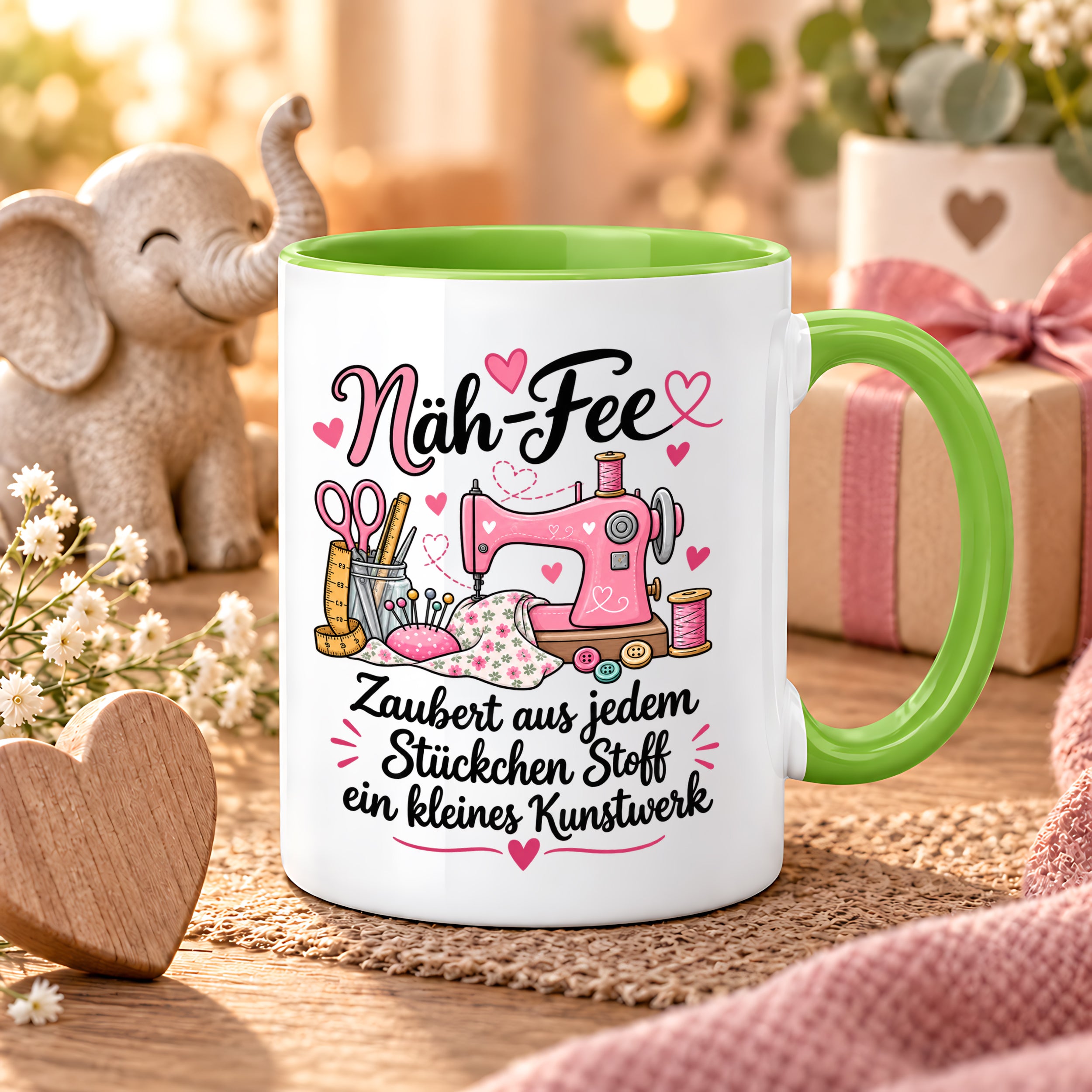 Näh-Fee Tasse Nähen Geschenk 330 ml Keramiktasse für Näherin Schneiderin Hobby Nähen Geburtstag Weihnachten