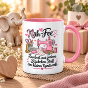 Näh-Fee Tasse Nähen Geschenk 330 ml Keramiktasse für Näherin Schneiderin Hobby Nähen Geburtstag Weihnachten