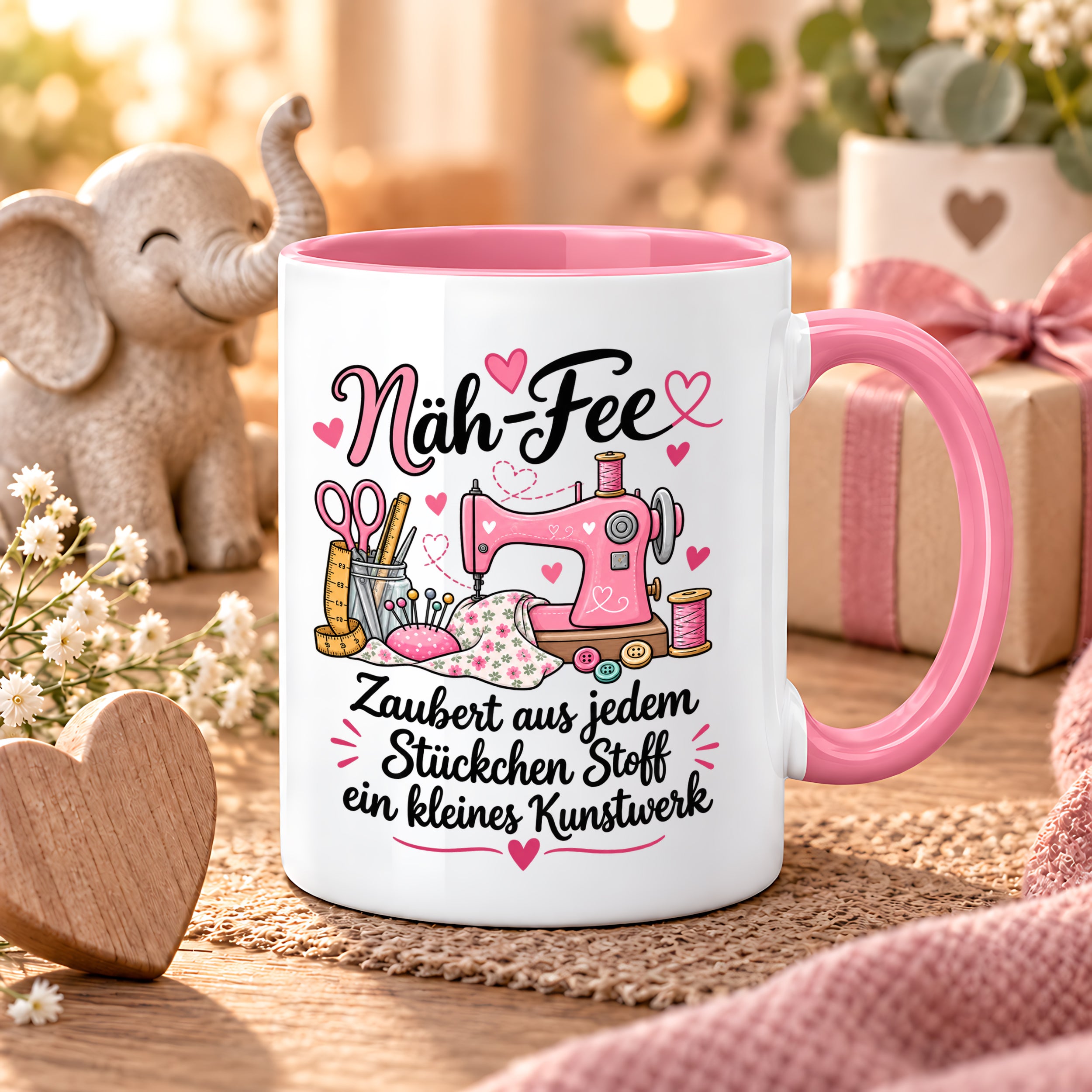 Näh-Fee Tasse Nähen Geschenk 330 ml Keramiktasse für Näherin Schneiderin Hobby Nähen Geburtstag Weihnachten