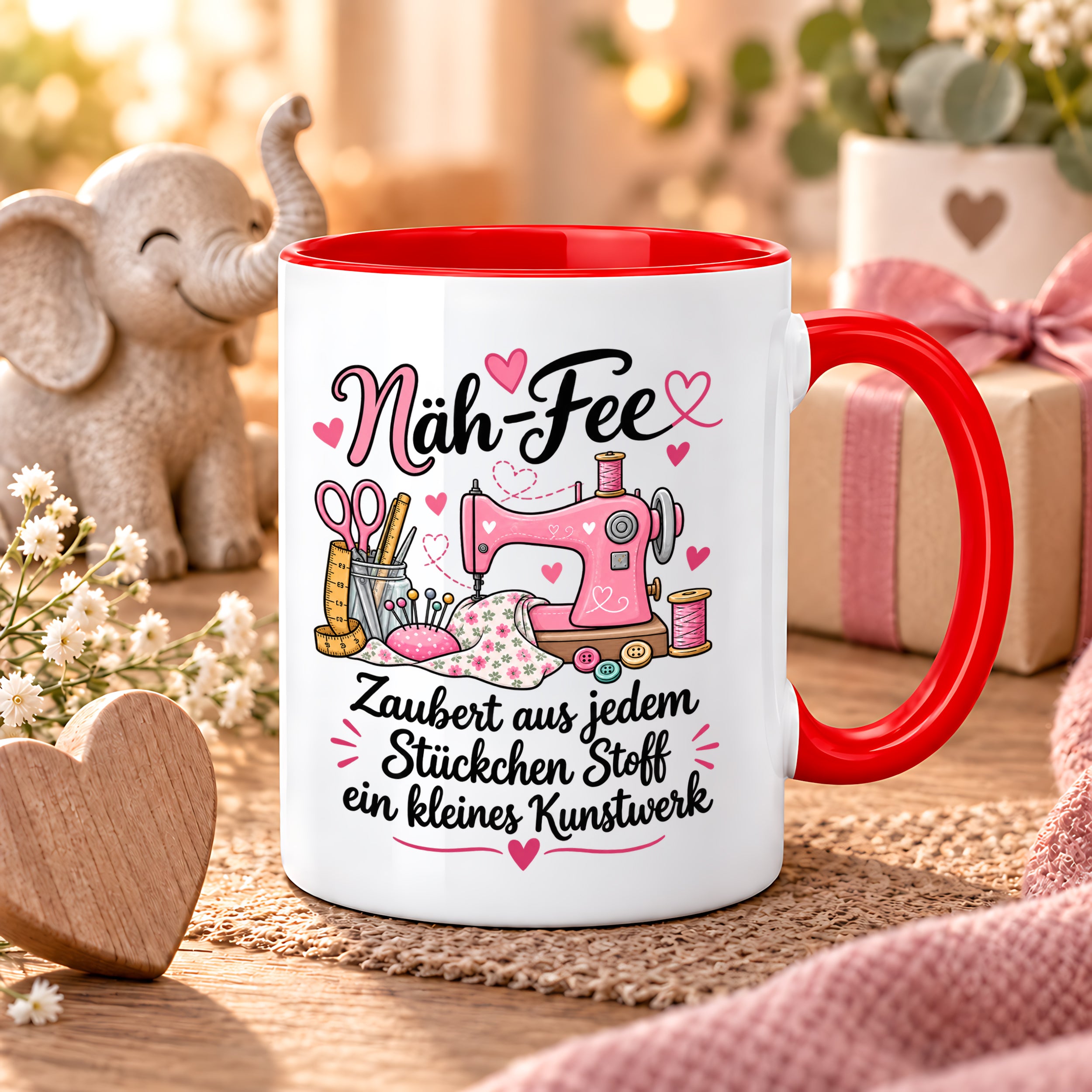 Näh-Fee Tasse Nähen Geschenk 330 ml Keramiktasse für Näherin Schneiderin Hobby Nähen Geburtstag Weihnachten