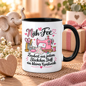 Näh-Fee Tasse Nähen Geschenk 330 ml Keramiktasse für Näherin Schneiderin Hobby Nähen Geburtstag Weihnachten