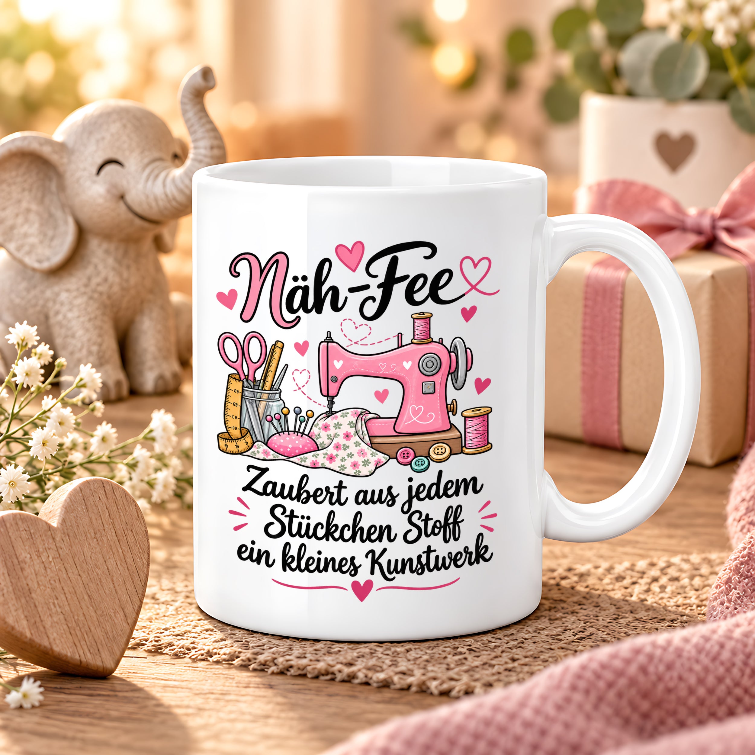 Näh-Fee Tasse Nähen Geschenk 330 ml Keramiktasse für Näherin Schneiderin Hobby Nähen Geburtstag Weihnachten