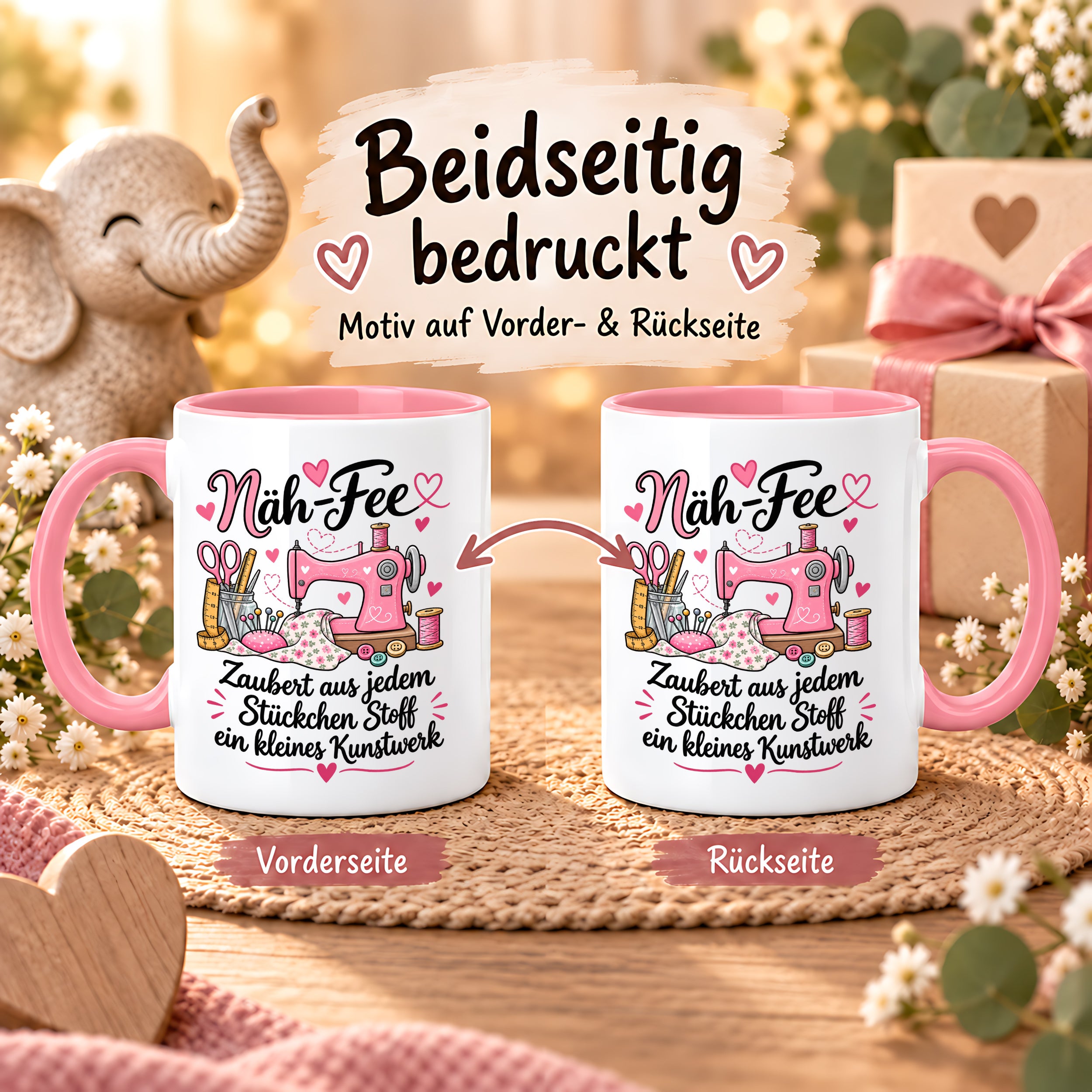 Näh-Fee Tasse Nähen Geschenk 330 ml Keramiktasse für Näherin Schneiderin Hobby Nähen Geburtstag Weihnachten