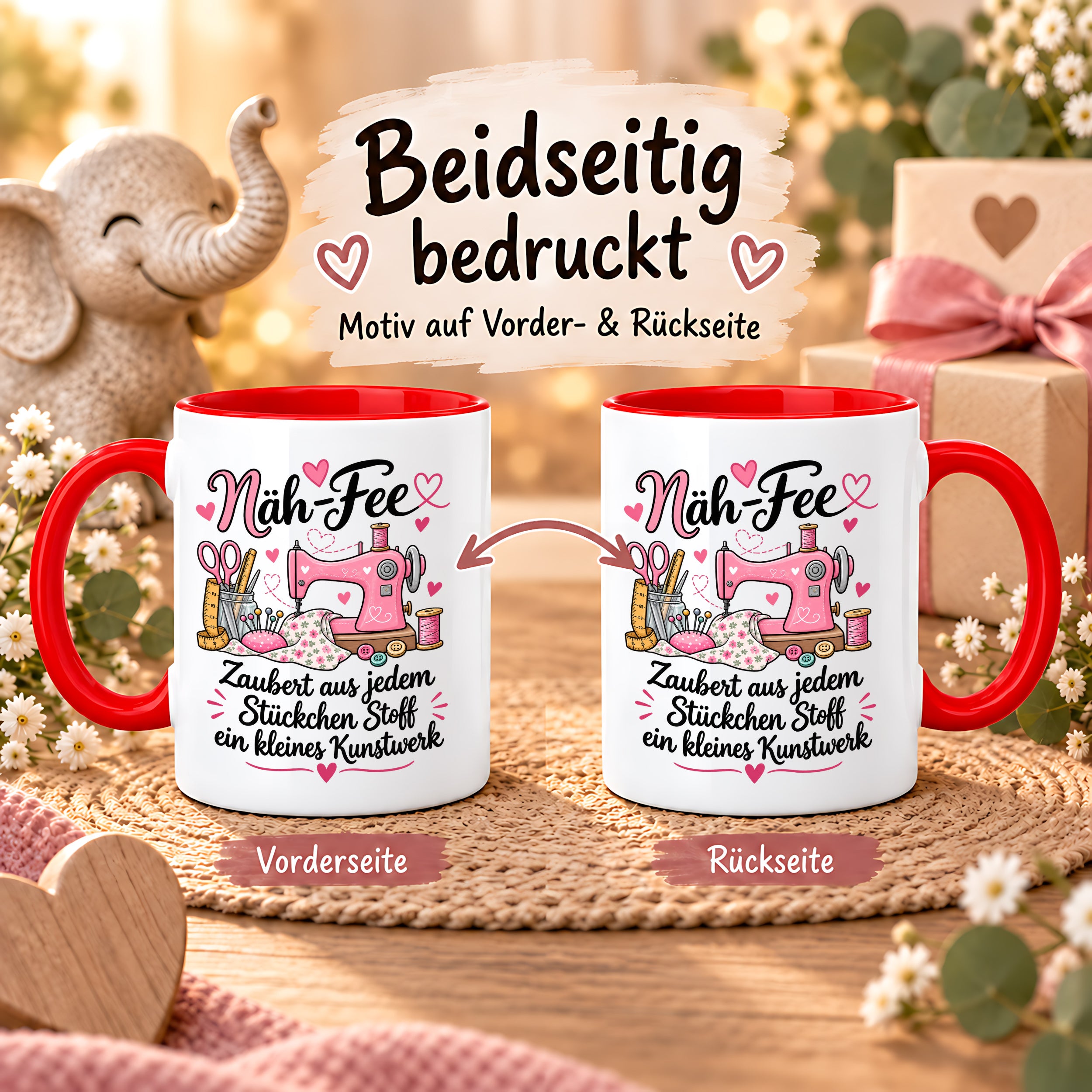 Näh-Fee Tasse Nähen Geschenk 330 ml Keramiktasse für Näherin Schneiderin Hobby Nähen Geburtstag Weihnachten