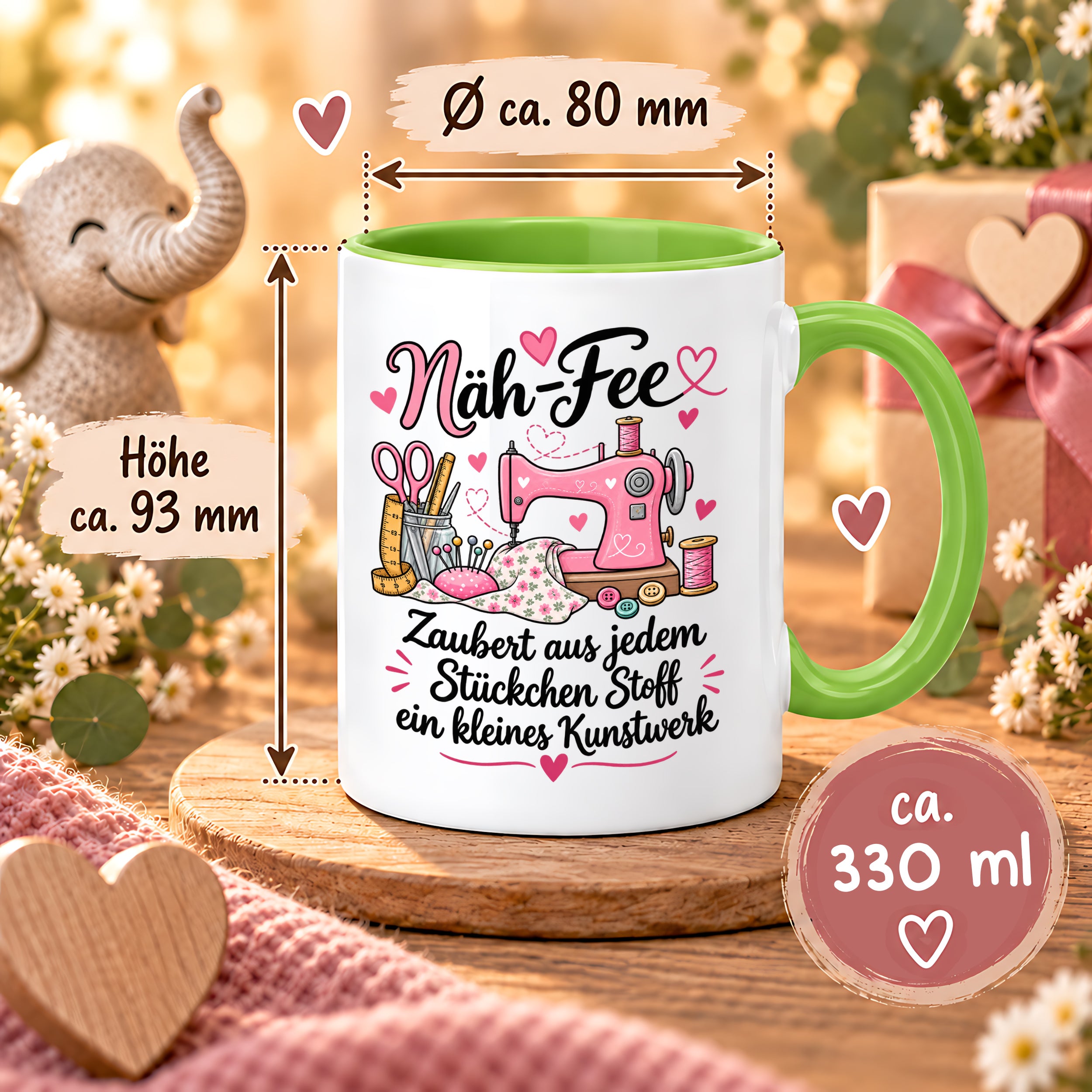 Näh-Fee Tasse Nähen Geschenk 330 ml Keramiktasse für Näherin Schneiderin Hobby Nähen Geburtstag Weihnachten