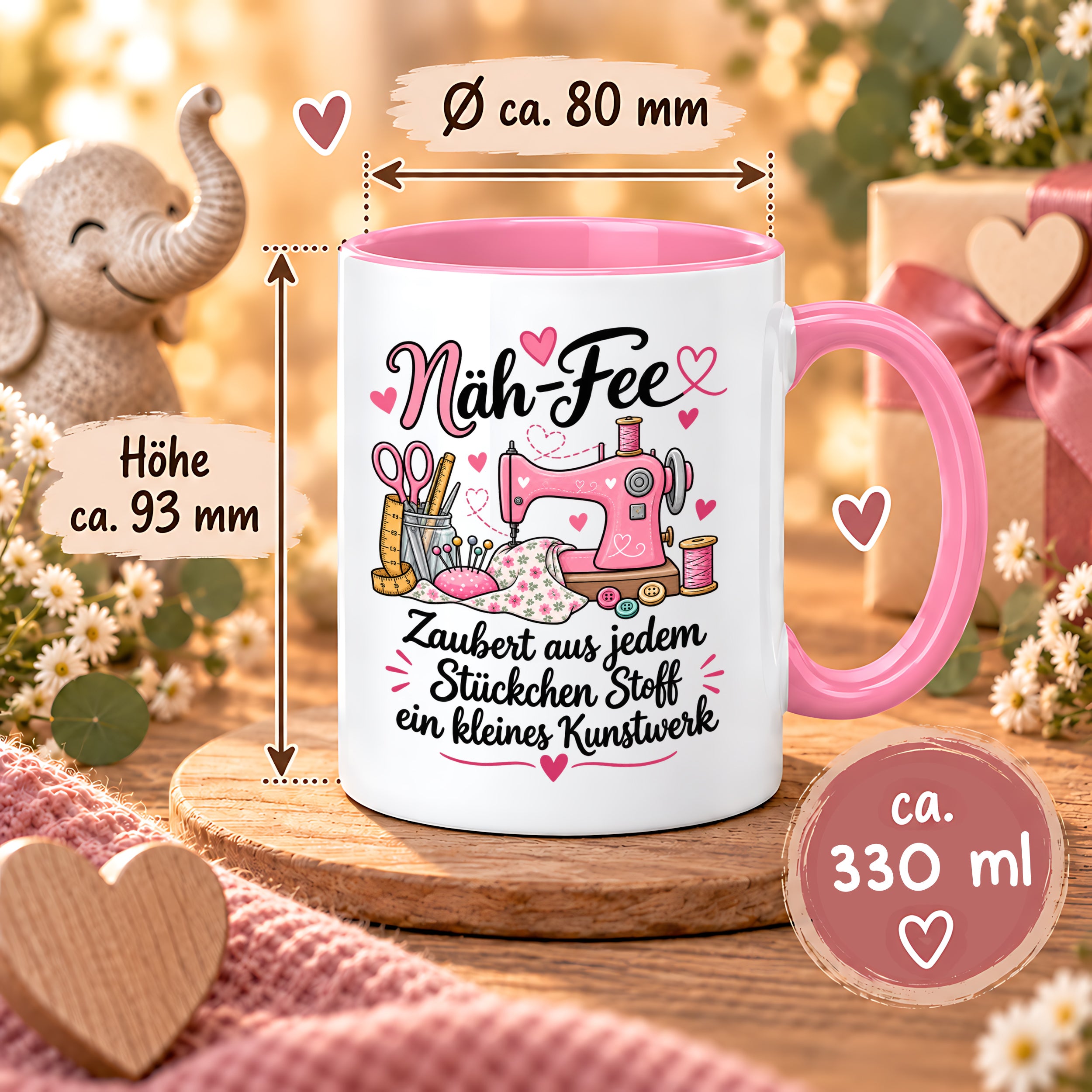 Näh-Fee Tasse Nähen Geschenk 330 ml Keramiktasse für Näherin Schneiderin Hobby Nähen Geburtstag Weihnachten