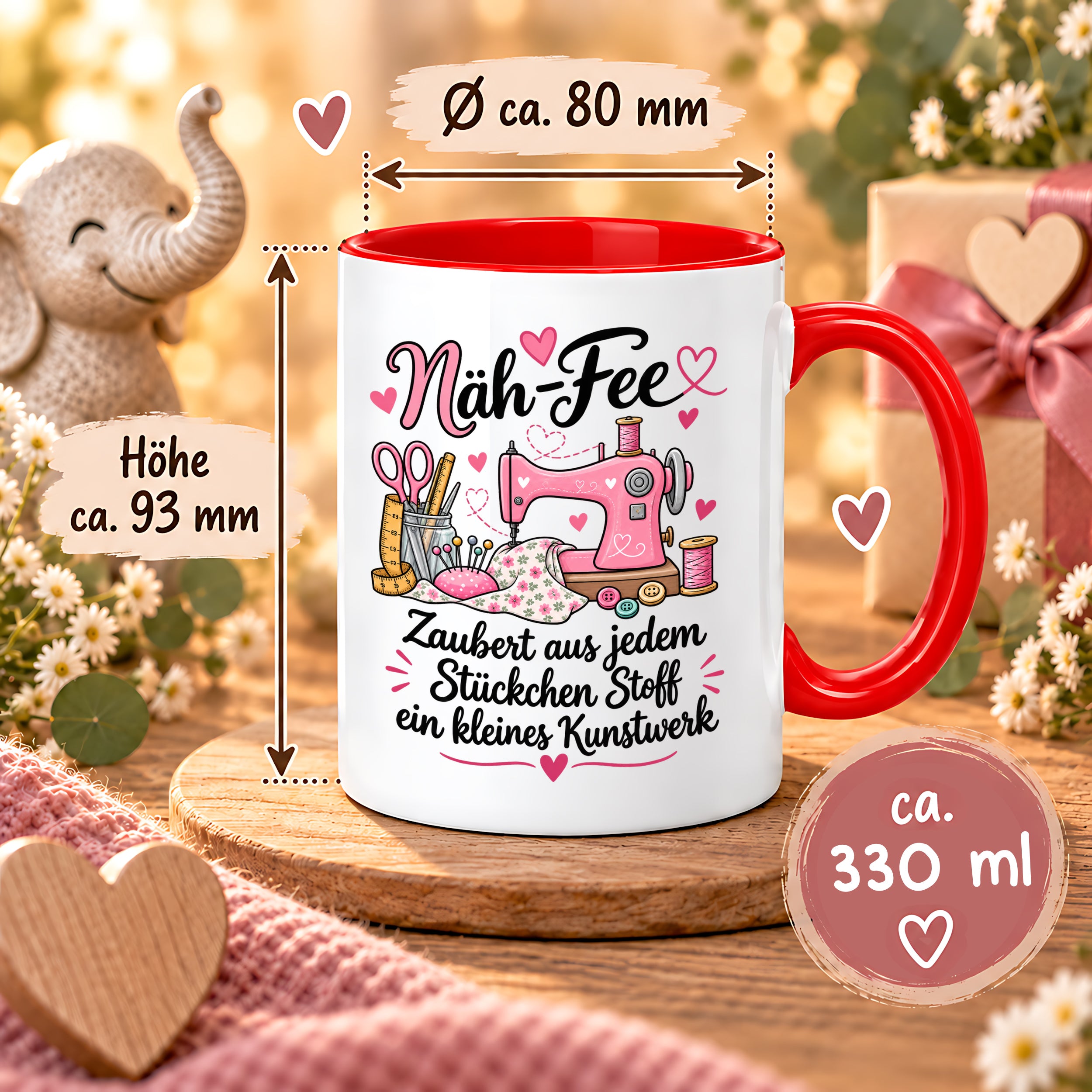Näh-Fee Tasse Nähen Geschenk 330 ml Keramiktasse für Näherin Schneiderin Hobby Nähen Geburtstag Weihnachten