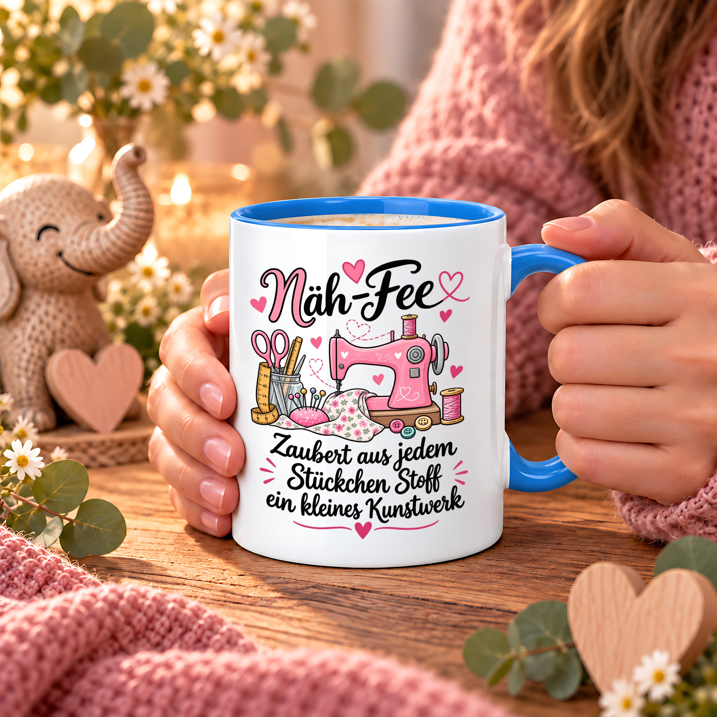 Näh-Fee Tasse Nähen Geschenk 330 ml Keramiktasse für Näherin Schneiderin Hobby Nähen Geburtstag Weihnachten