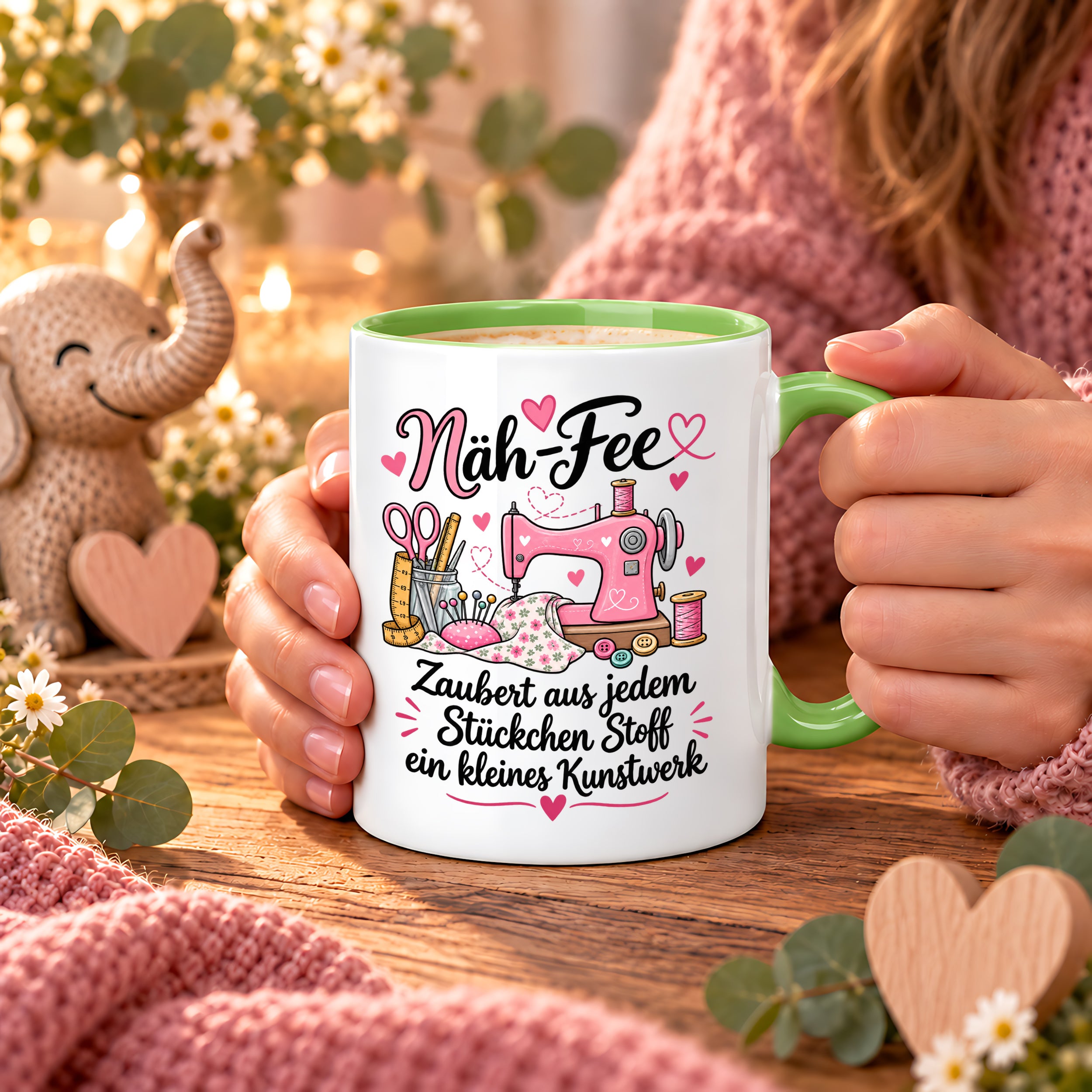 Näh-Fee Tasse Nähen Geschenk 330 ml Keramiktasse für Näherin Schneiderin Hobby Nähen Geburtstag Weihnachten