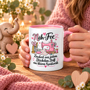 Näh-Fee Tasse Nähen Geschenk 330 ml Keramiktasse für Näherin Schneiderin Hobby Nähen Geburtstag Weihnachten