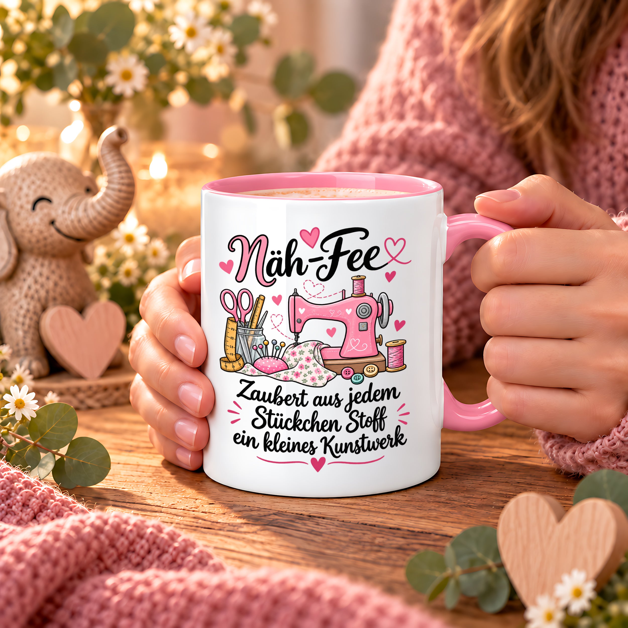 Näh-Fee Tasse Nähen Geschenk 330 ml Keramiktasse für Näherin Schneiderin Hobby Nähen Geburtstag Weihnachten