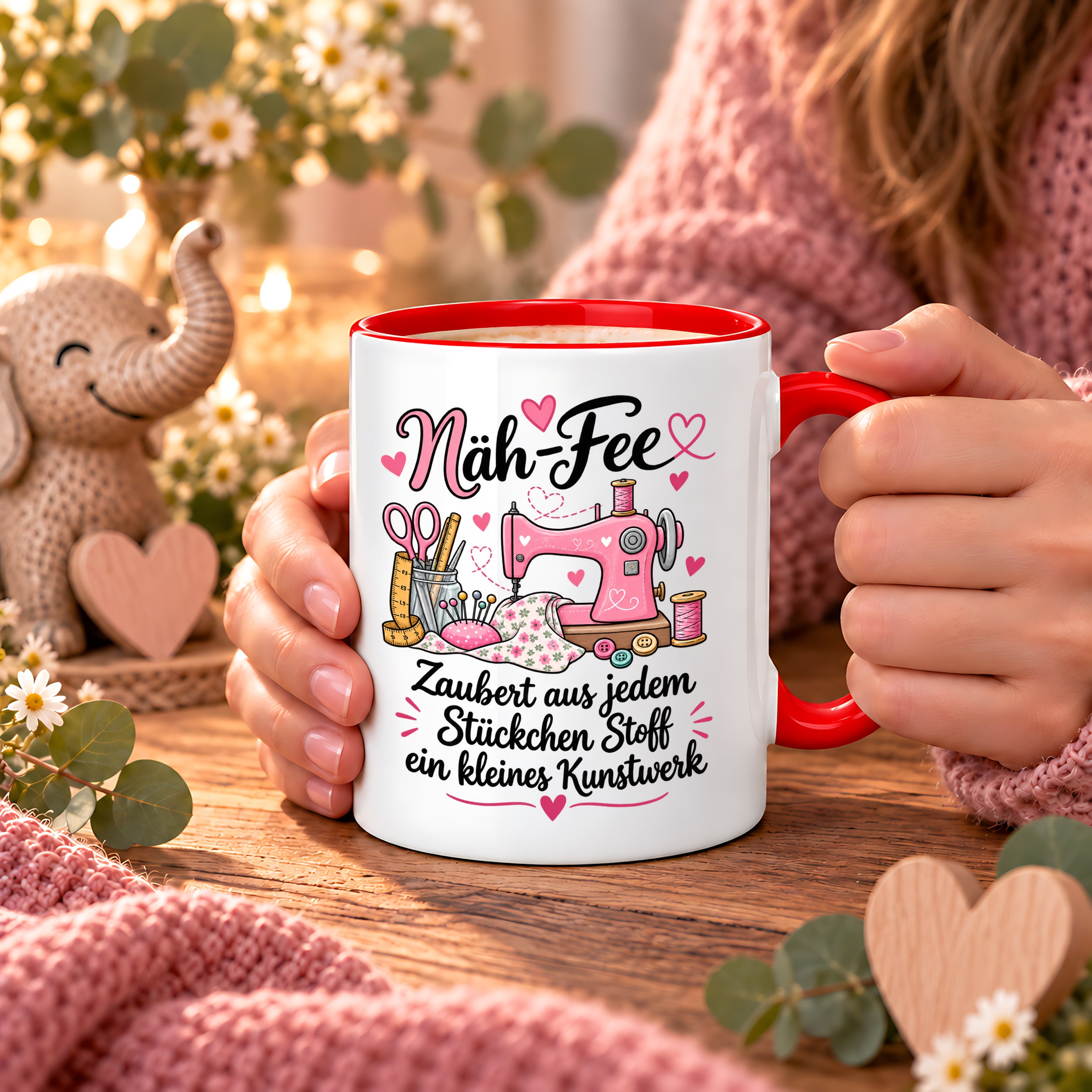 Näh-Fee Tasse Nähen Geschenk 330 ml Keramiktasse für Näherin Schneiderin Hobby Nähen Geburtstag Weihnachten