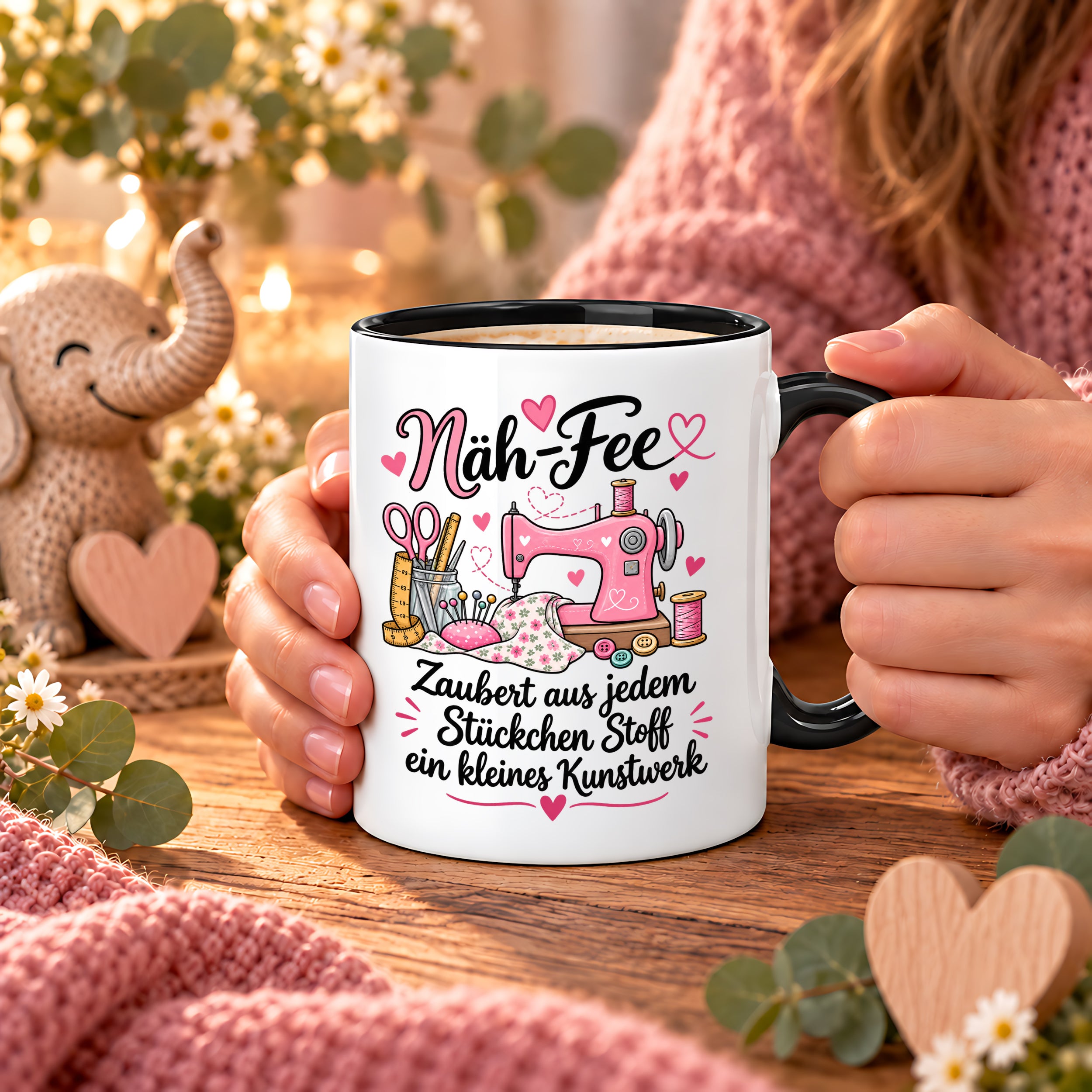 Näh-Fee Tasse Nähen Geschenk 330 ml Keramiktasse für Näherin Schneiderin Hobby Nähen Geburtstag Weihnachten