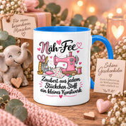 Näh-Fee Tasse Nähen Geschenk 330 ml Keramiktasse für Näherin Schneiderin Hobby Nähen Geburtstag Weihnachten