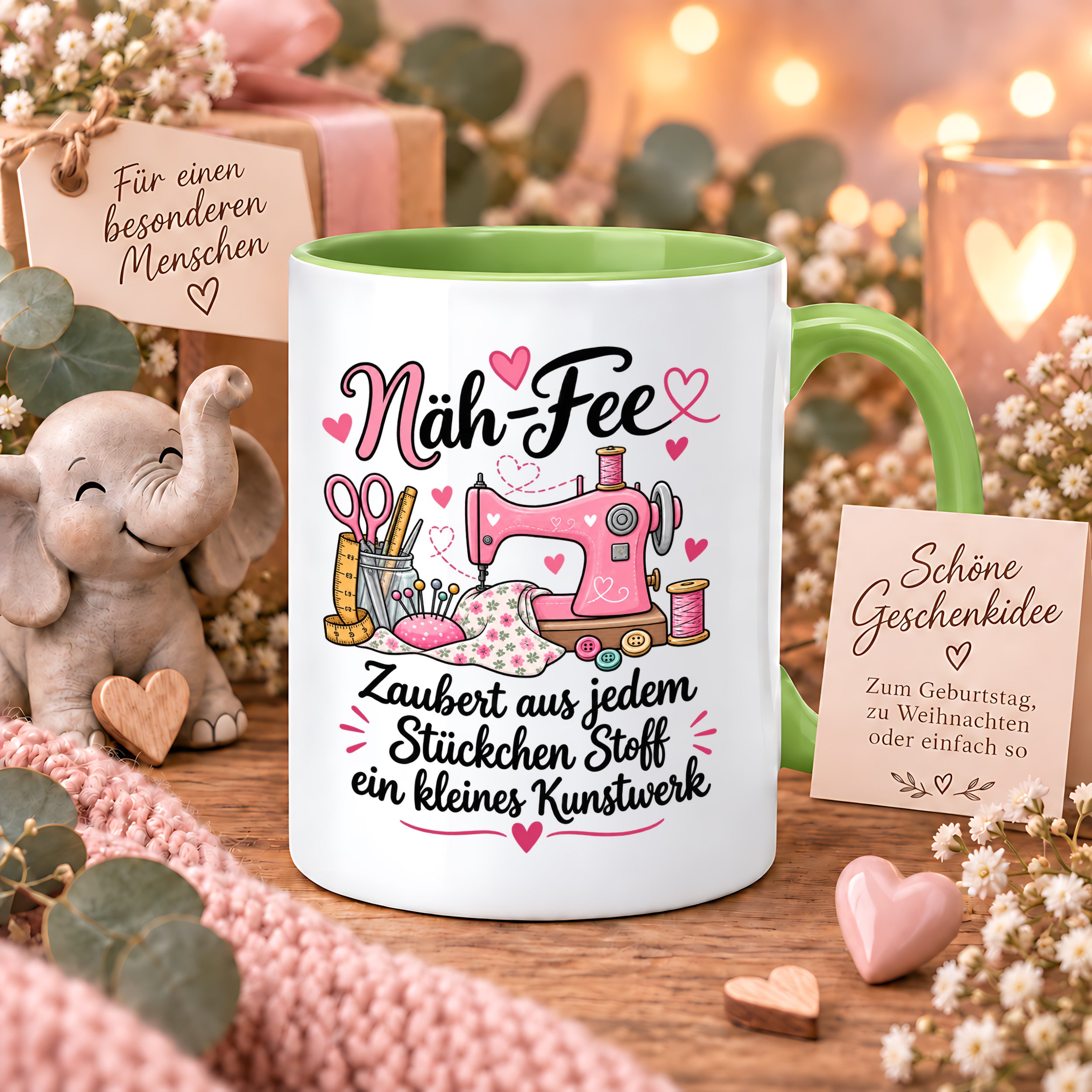 Näh-Fee Tasse Nähen Geschenk 330 ml Keramiktasse für Näherin Schneiderin Hobby Nähen Geburtstag Weihnachten