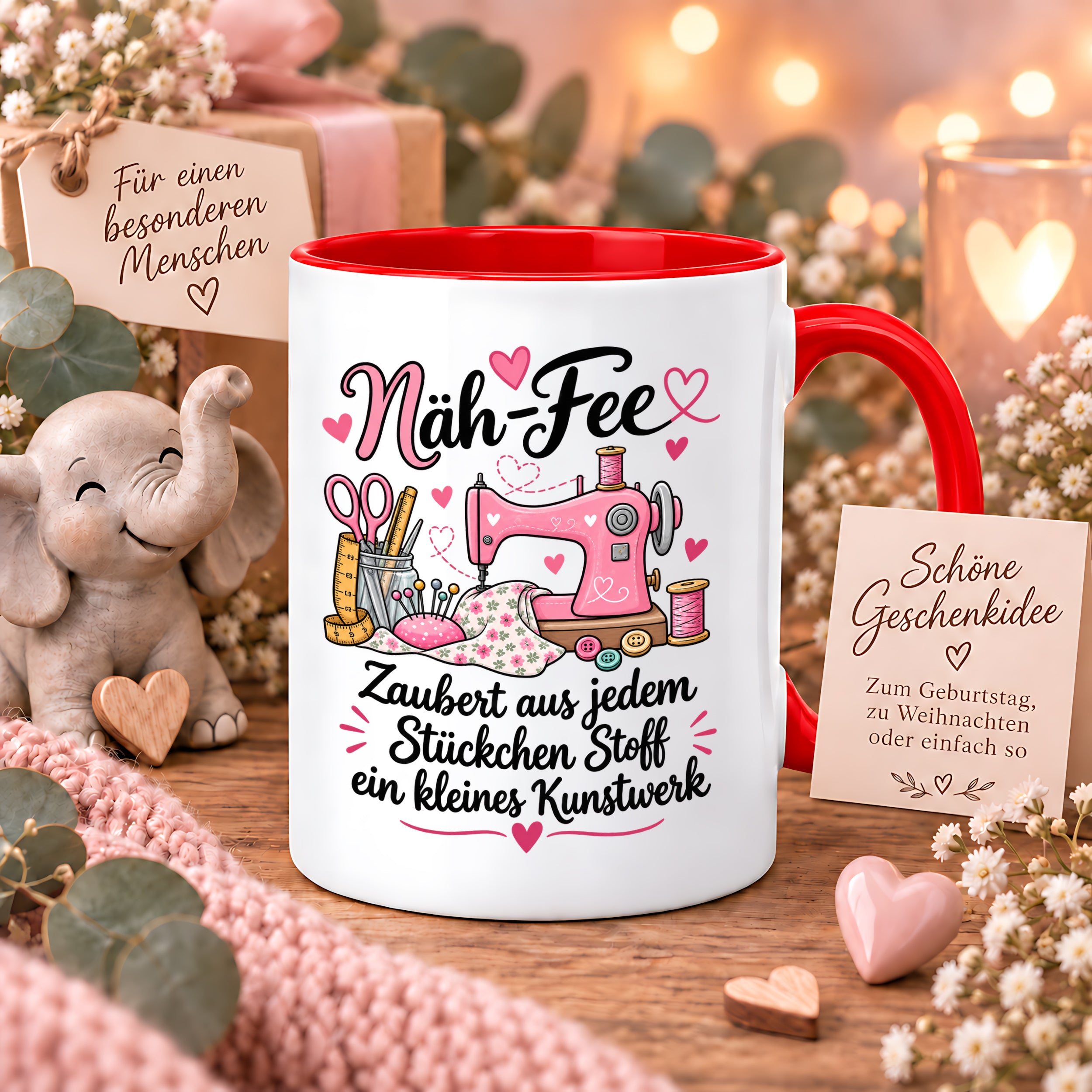 Näh-Fee Tasse Nähen Geschenk 330 ml Keramiktasse für Näherin Schneiderin Hobby Nähen Geburtstag Weihnachten