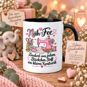 Näh-Fee Tasse Nähen Geschenk 330 ml Keramiktasse für Näherin Schneiderin Hobby Nähen Geburtstag Weihnachten