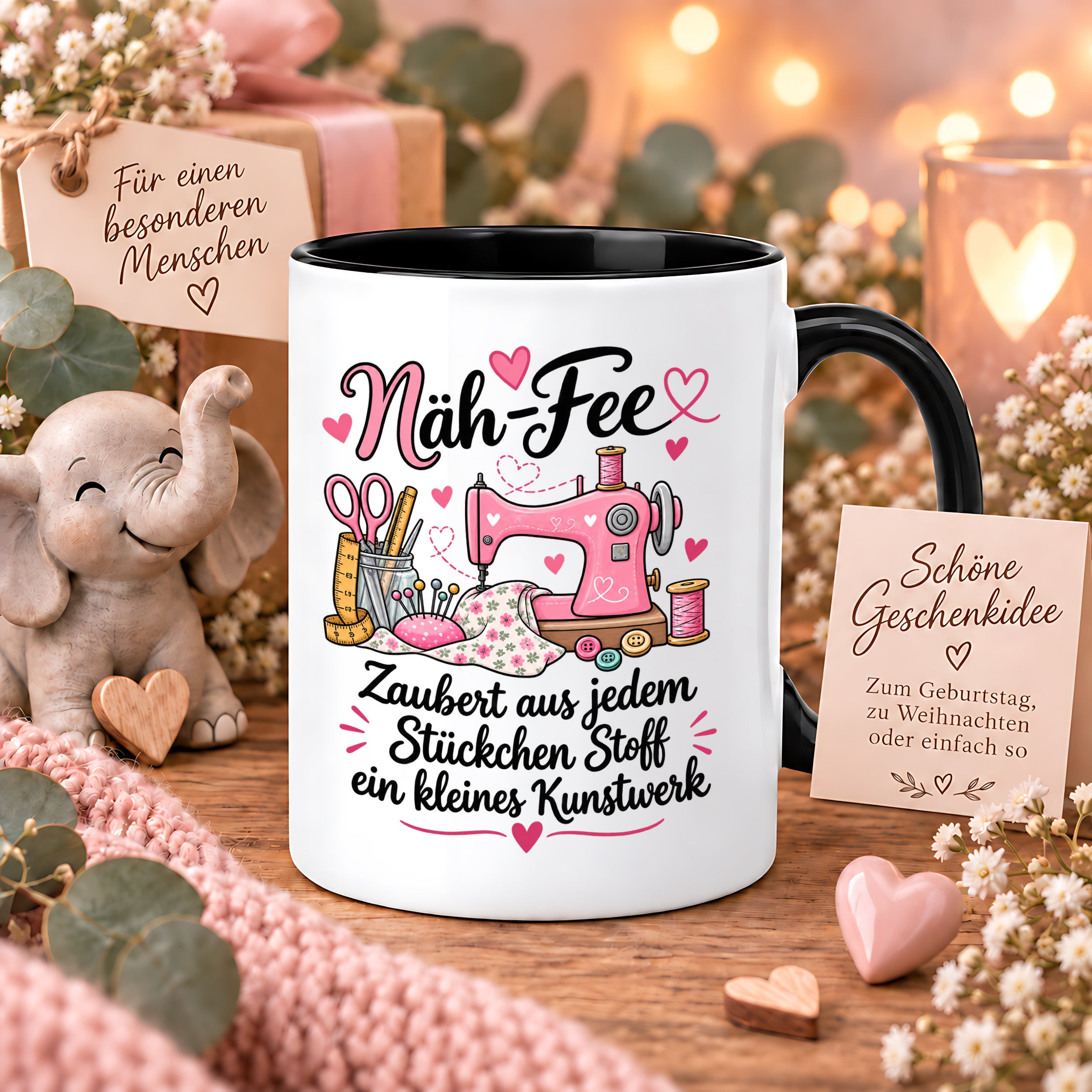 Näh-Fee Tasse Nähen Geschenk 330 ml Keramiktasse für Näherin Schneiderin Hobby Nähen Geburtstag Weihnachten