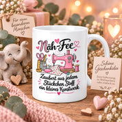 Näh-Fee Tasse Nähen Geschenk 330 ml Keramiktasse für Näherin Schneiderin Hobby Nähen Geburtstag Weihnachten
