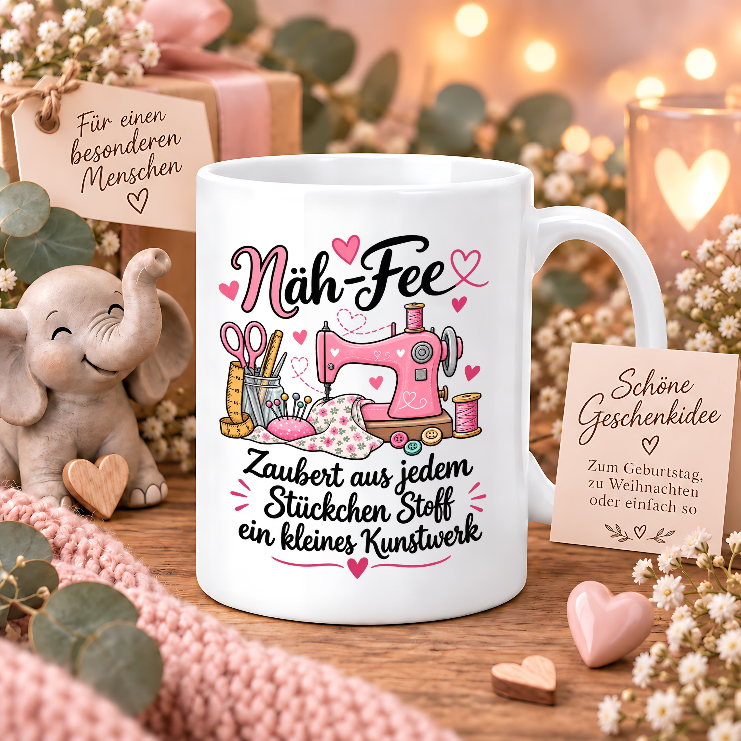 Näh-Fee Tasse Nähen Geschenk 330 ml Keramiktasse für Näherin Schneiderin Hobby Nähen Geburtstag Weihnachten