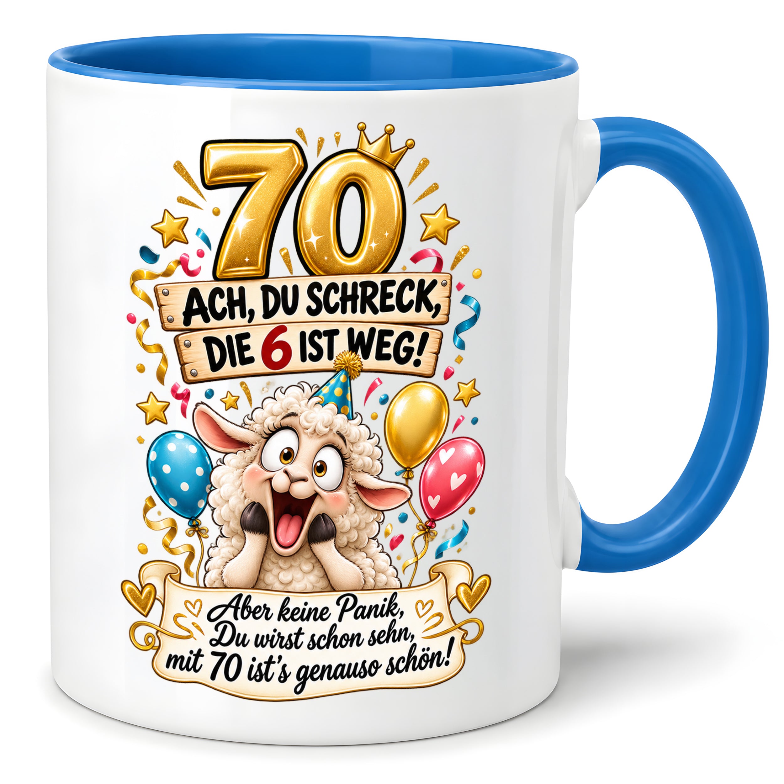 Tasse 70 Geburtstag Ach du Schreck lustiger Spruch Hund Geschenk für Frauen Männer Geburtstagsparty Kaffeetasse 330 ml