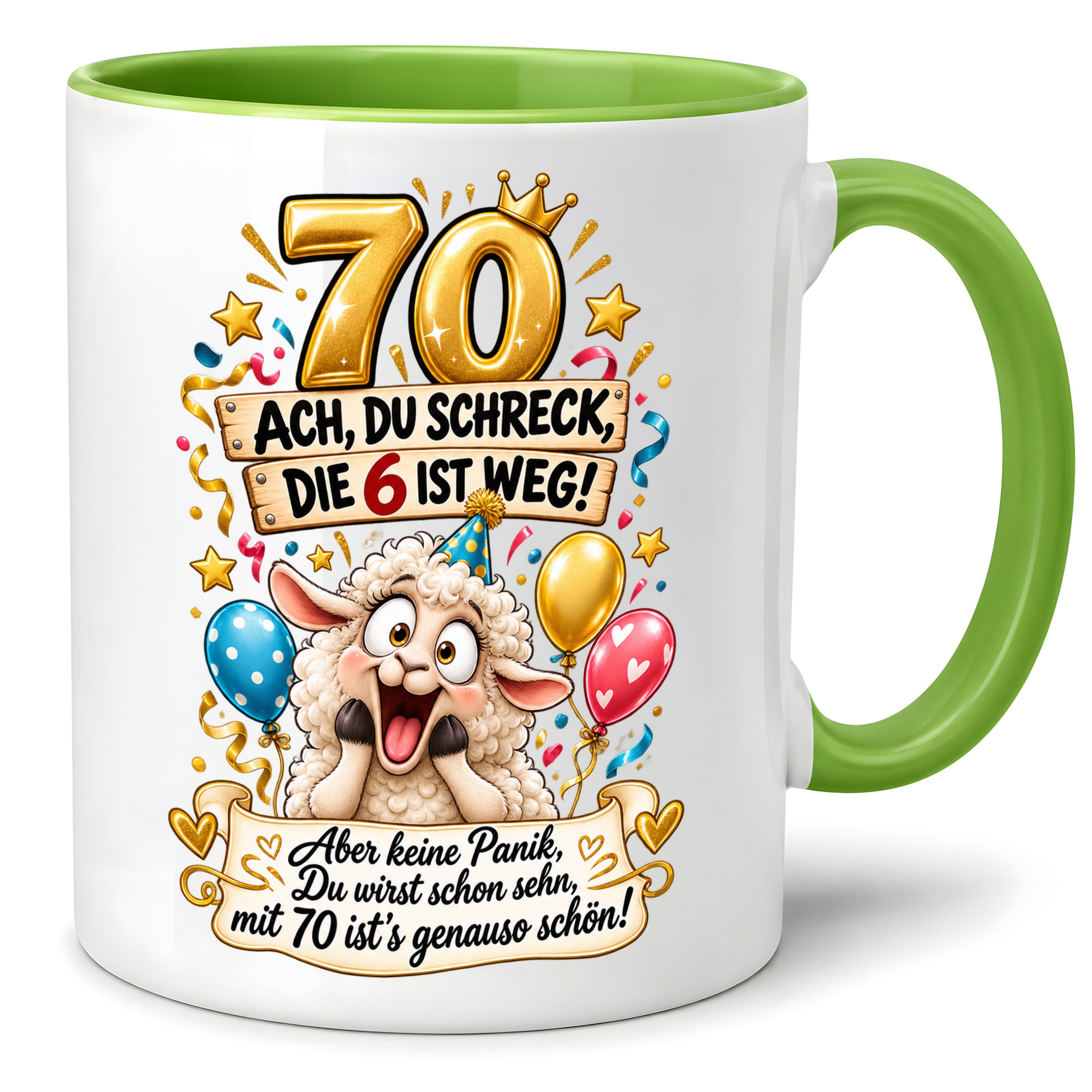 Tasse 70 Geburtstag Ach du Schreck lustiger Spruch Hund Geschenk für Frauen Männer Geburtstagsparty Kaffeetasse 330 ml