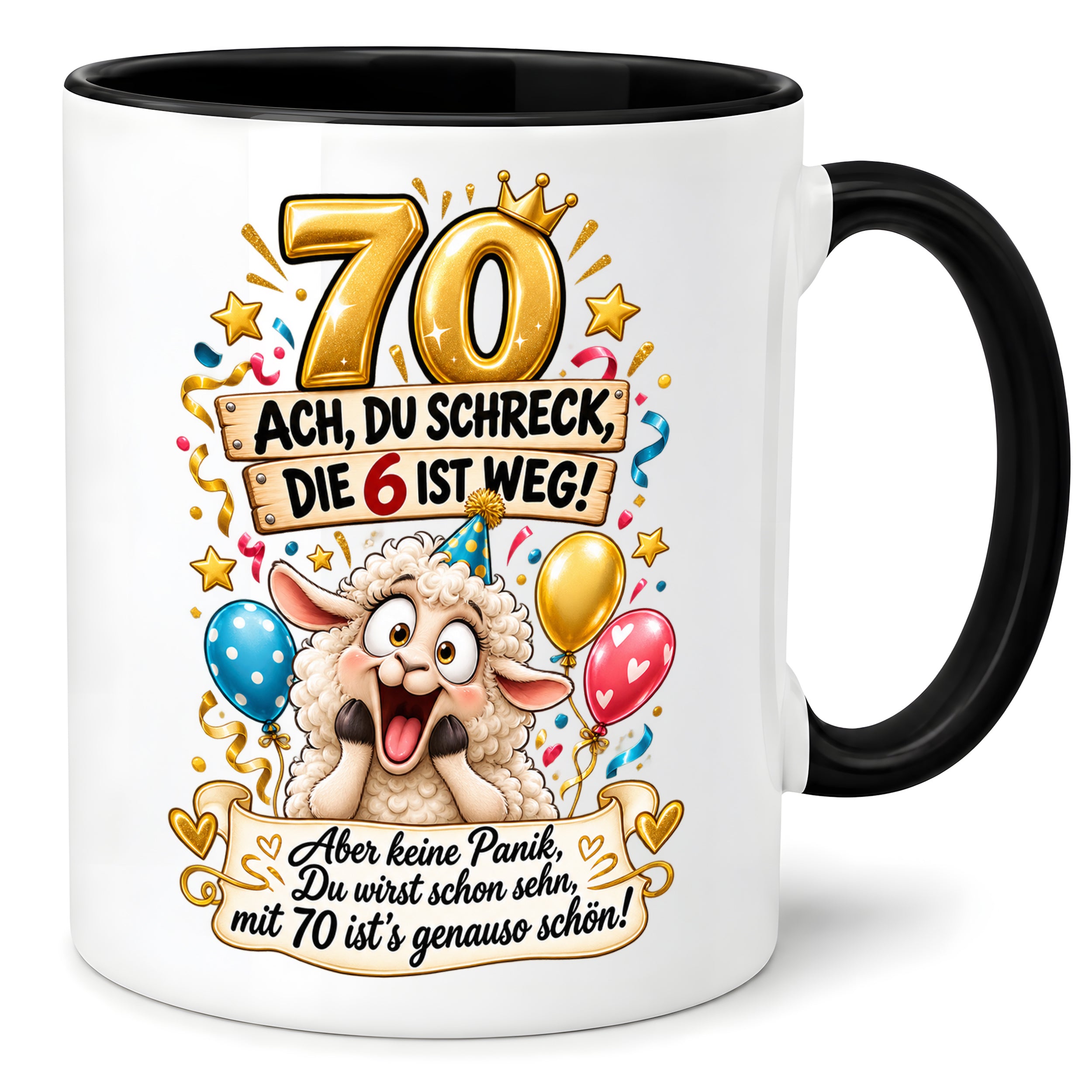 Tasse 70 Geburtstag Ach du Schreck lustiger Spruch Hund Geschenk für Frauen Männer Geburtstagsparty Kaffeetasse 330 ml