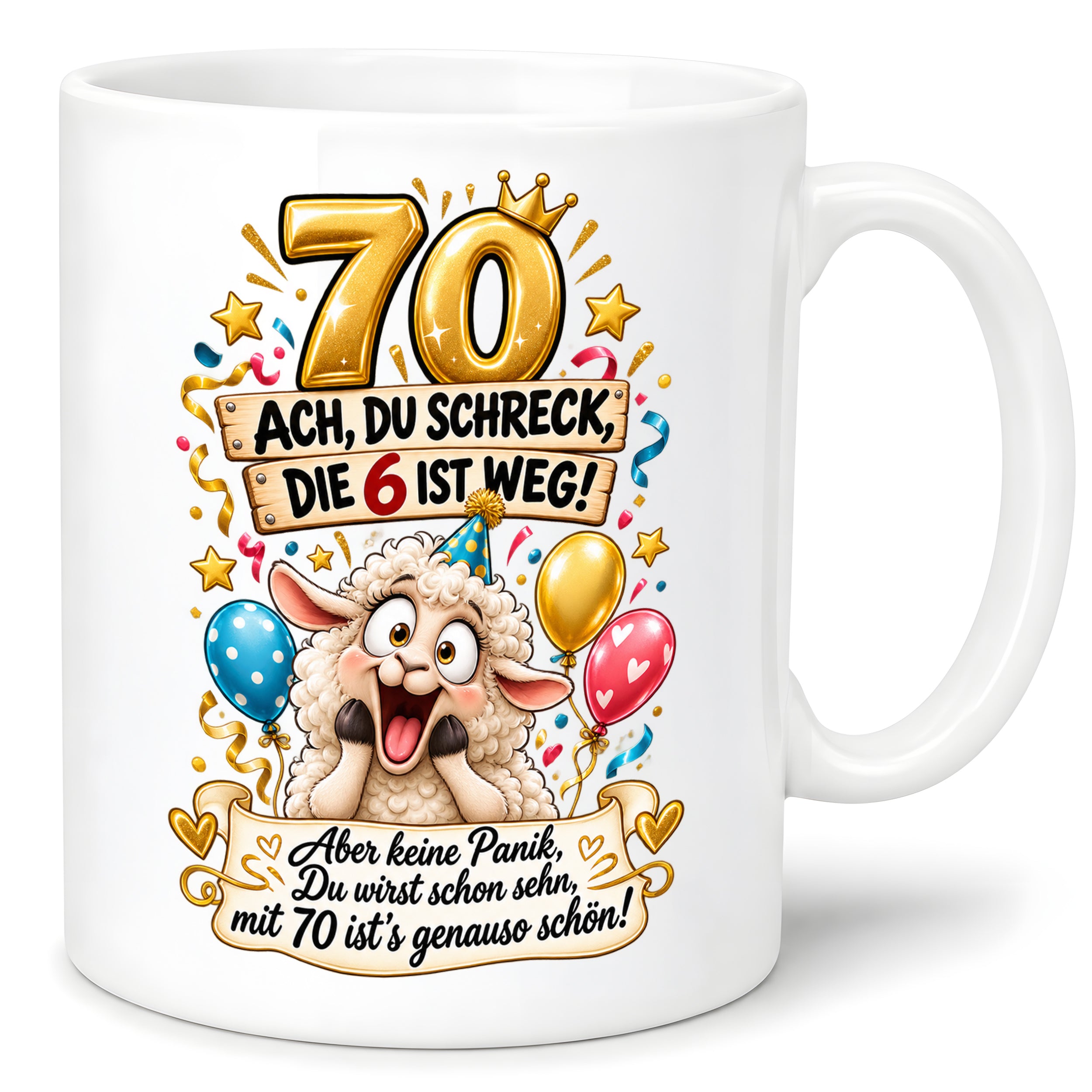 Tasse 70 Geburtstag Ach du Schreck lustiger Spruch Hund Geschenk für Frauen Männer Geburtstagsparty Kaffeetasse 330 ml