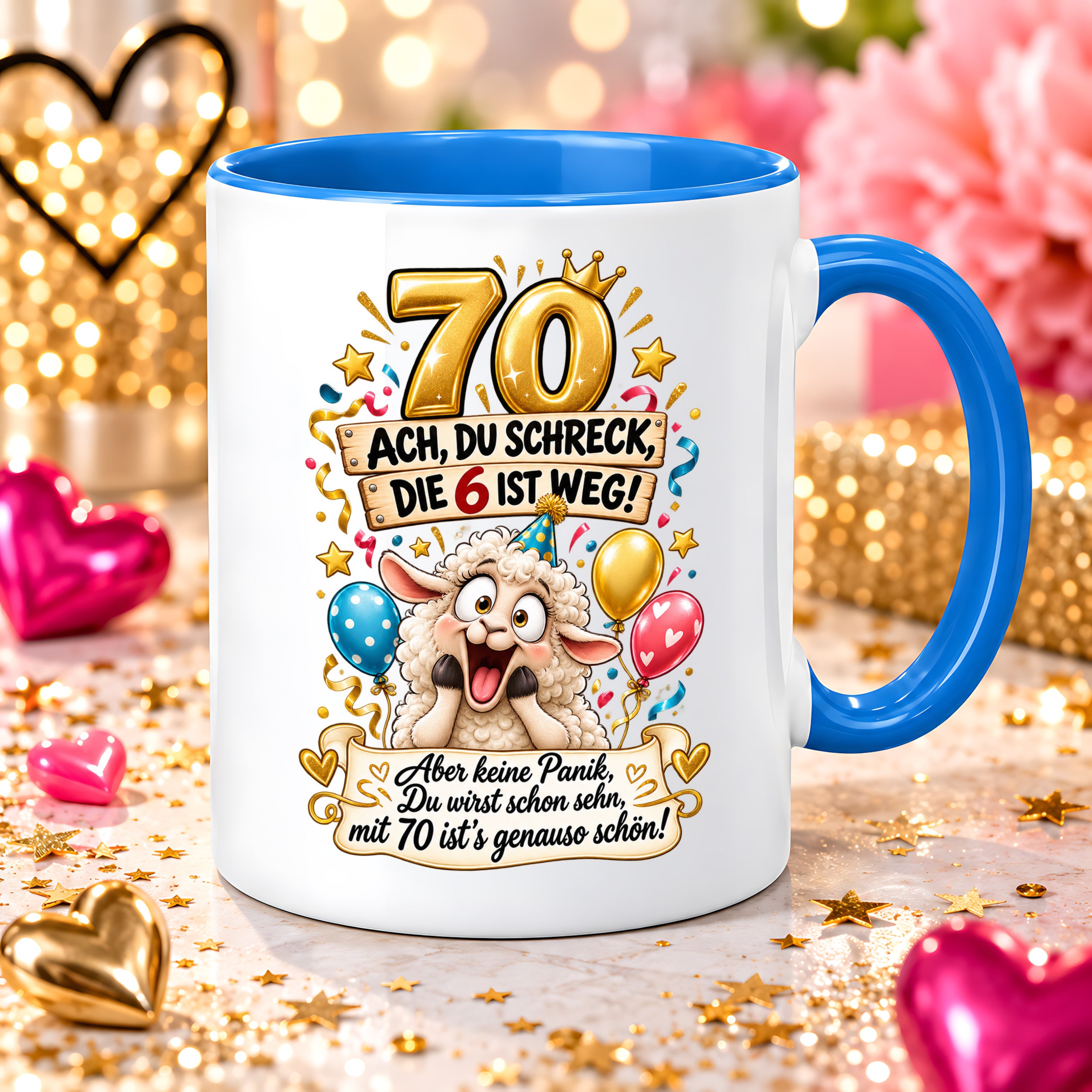 Tasse 70 Geburtstag Ach du Schreck lustiger Spruch Hund Geschenk für Frauen Männer Geburtstagsparty Kaffeetasse 330 ml