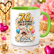 Tasse 70 Geburtstag Ach du Schreck lustiger Spruch Hund Geschenk für Frauen Männer Geburtstagsparty Kaffeetasse 330 ml