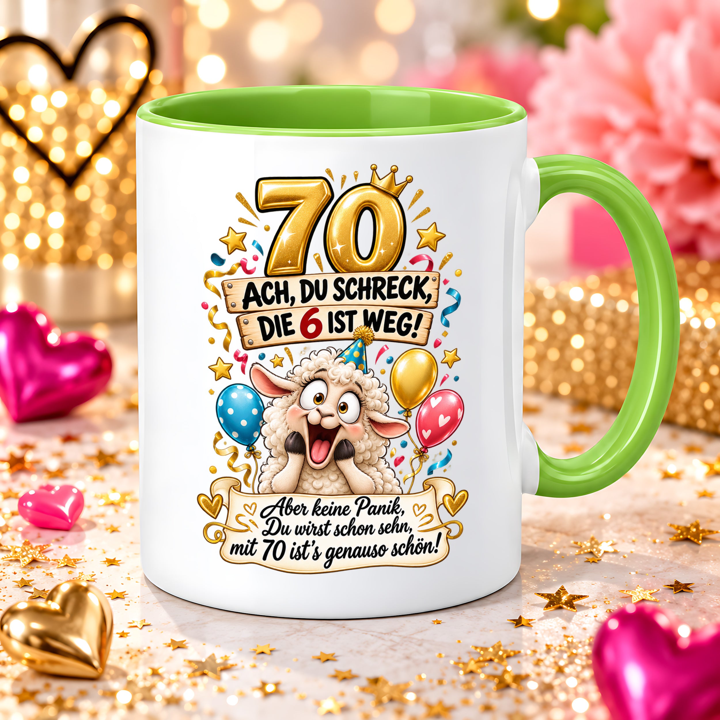 Tasse 70 Geburtstag Ach du Schreck lustiger Spruch Hund Geschenk für Frauen Männer Geburtstagsparty Kaffeetasse 330 ml