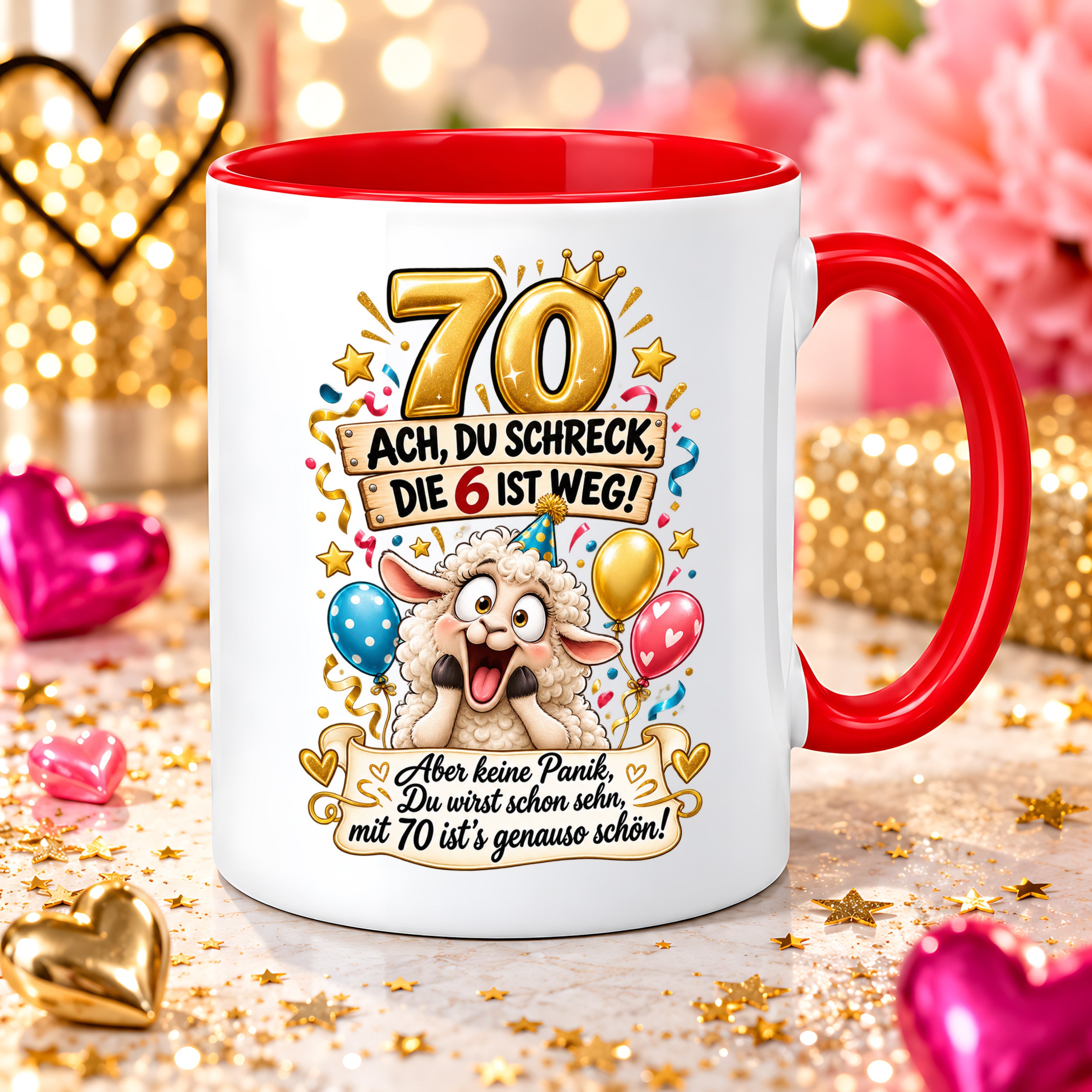 Tasse 70 Geburtstag Ach du Schreck lustiger Spruch Hund Geschenk für Frauen Männer Geburtstagsparty Kaffeetasse 330 ml
