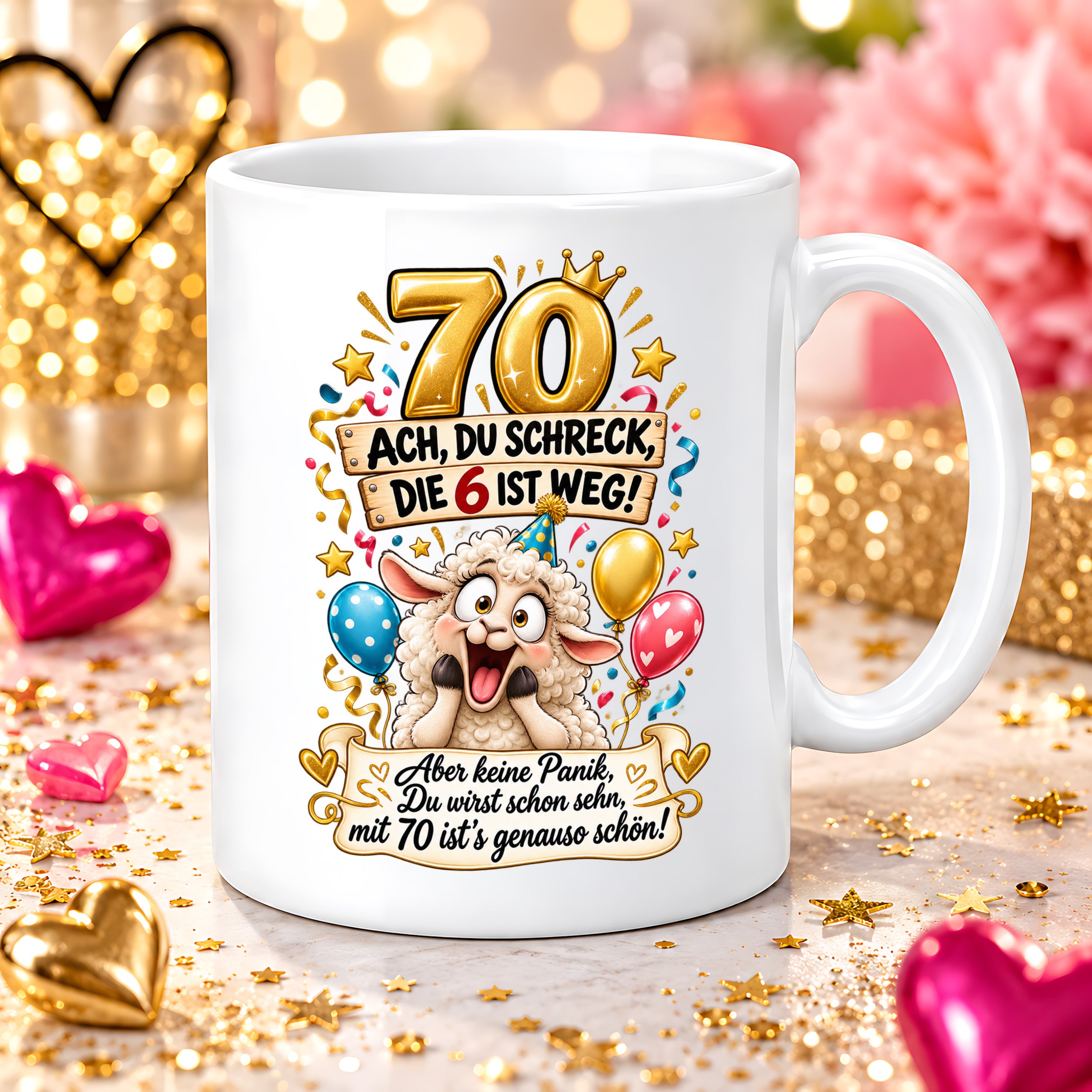 Tasse 70 Geburtstag Ach du Schreck lustiger Spruch Hund Geschenk für Frauen Männer Geburtstagsparty Kaffeetasse 330 ml